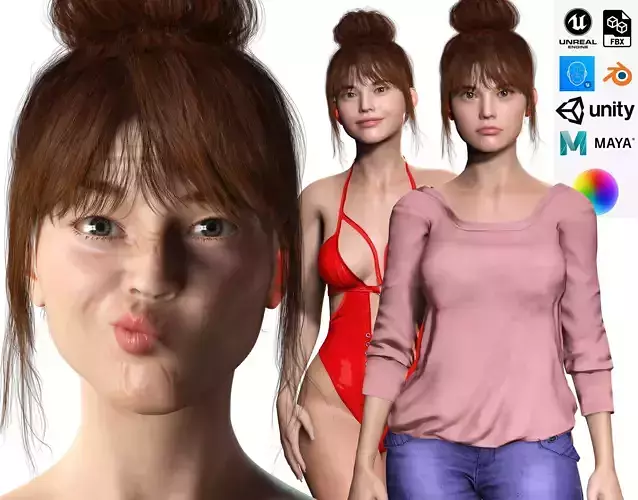 Mei Ling Realistic Asian Woman with Two Outfits Low-poly 3D model
