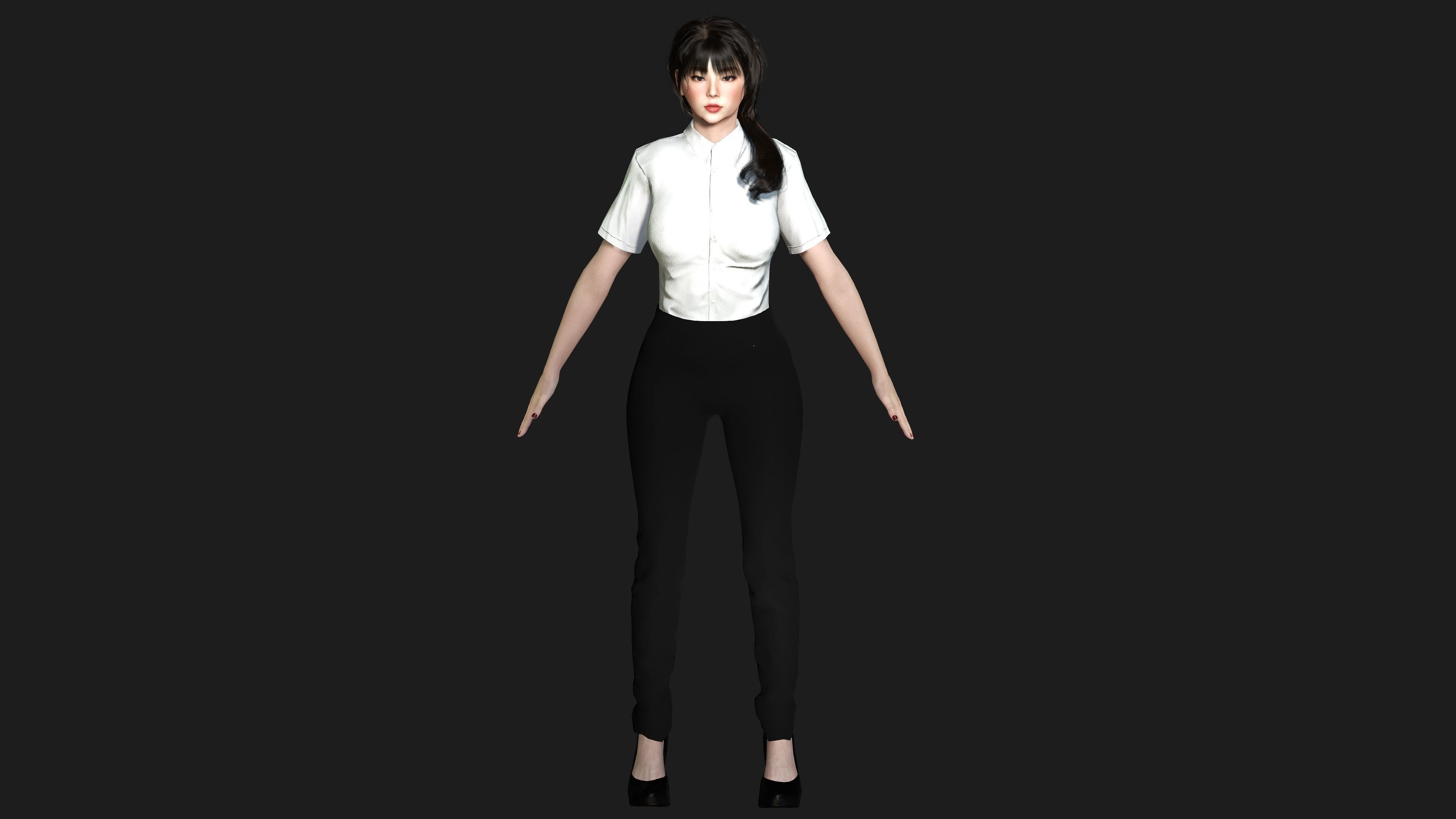 3D ASIAN FEMALE BUSINESSWOMAN WORKER- REALISTIC GAME CHARACTER Low-poly 3D model_3