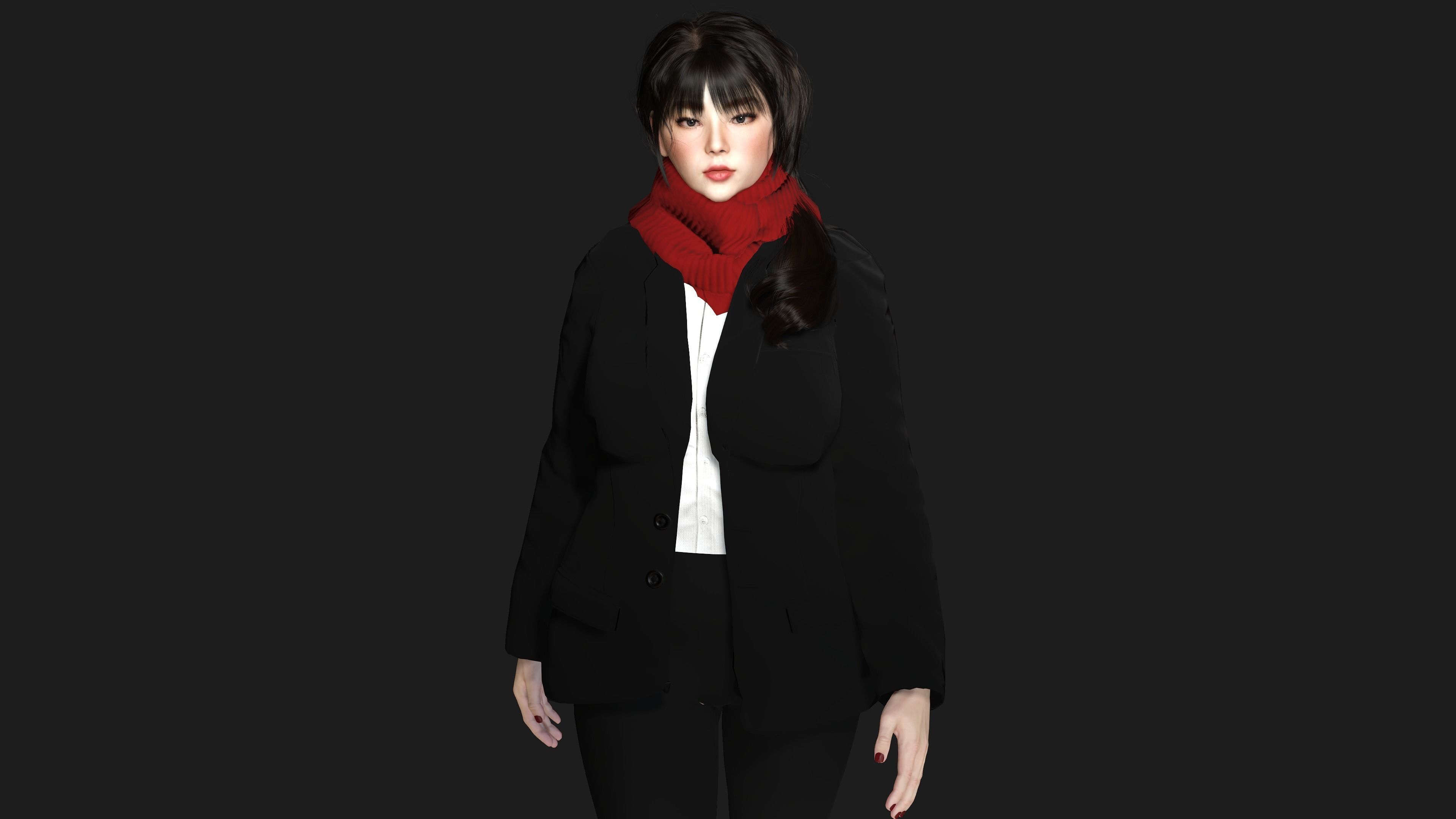 3D ASIAN FEMALE BUSINESSWOMAN WORKER- REALISTIC GAME CHARACTER Low-poly 3D model_11