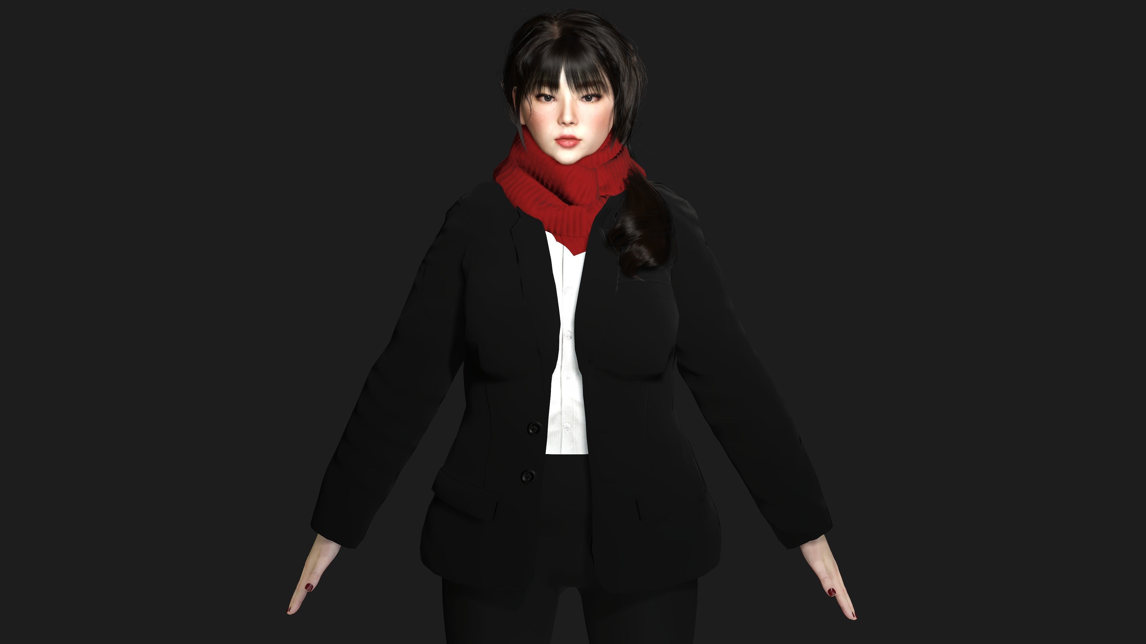 3D ASIAN FEMALE BUSINESSWOMAN WORKER- REALISTIC GAME CHARACTER Low-poly 3D model_6