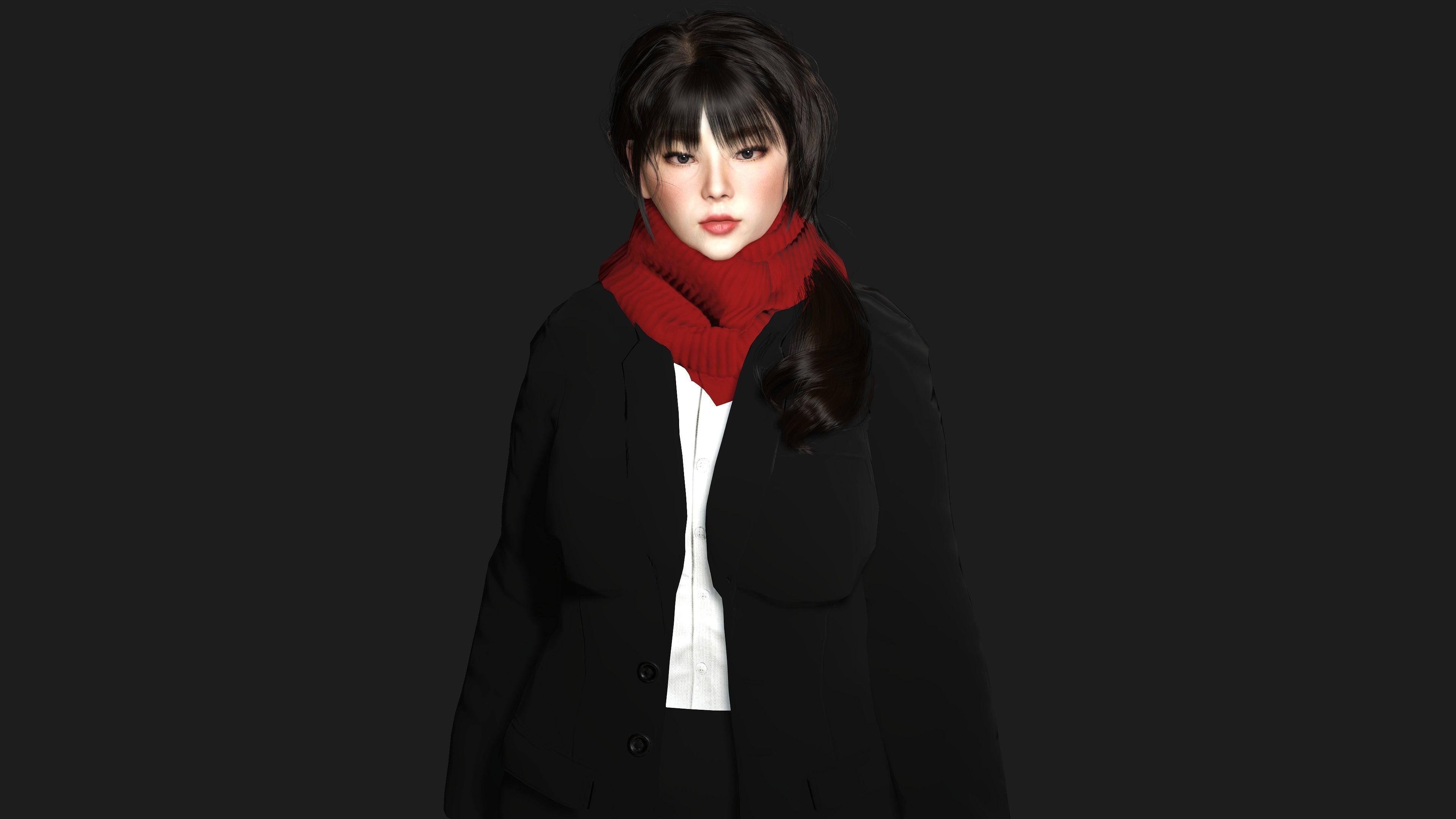 3D ASIAN FEMALE BUSINESSWOMAN WORKER- REALISTIC GAME CHARACTER Low-poly 3D model_12