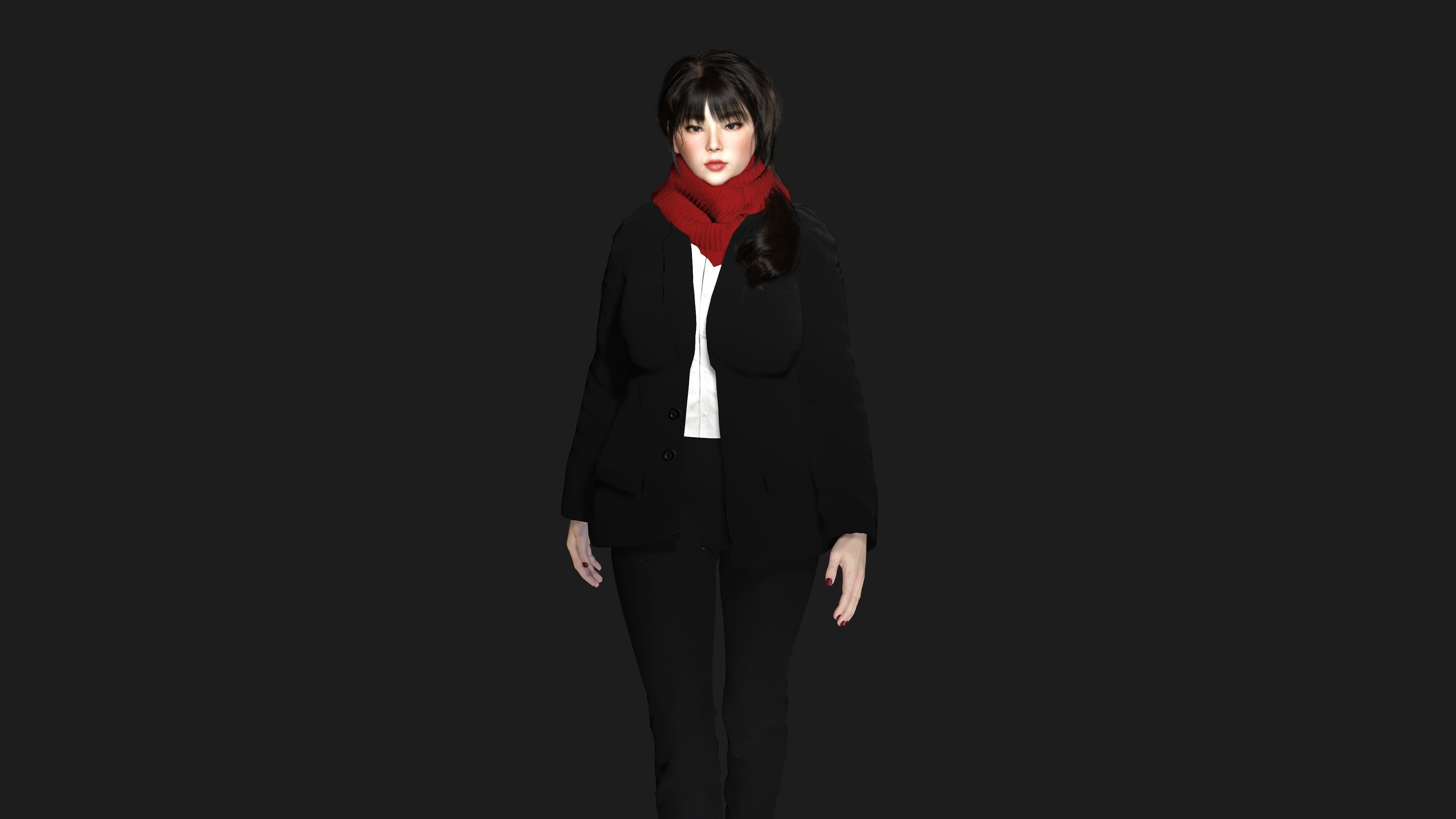 3D ASIAN FEMALE BUSINESSWOMAN WORKER- REALISTIC GAME CHARACTER Low-poly 3D model_9