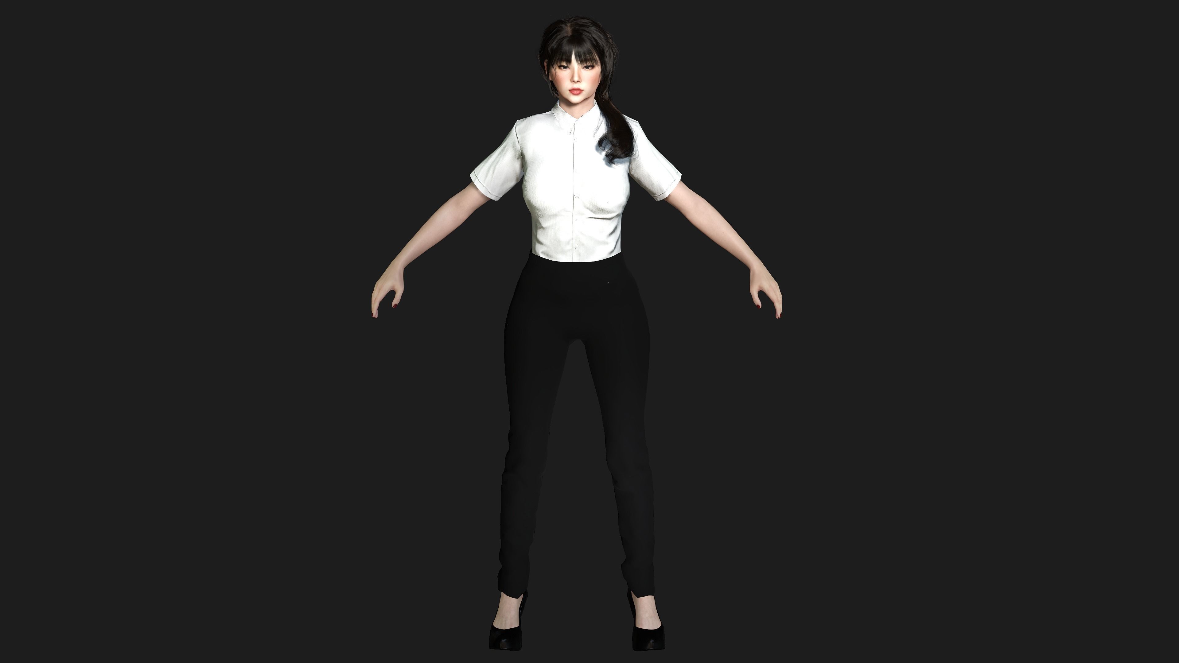 3D ASIAN FEMALE BUSINESSWOMAN WORKER- REALISTIC GAME CHARACTER Low-poly 3D model_21