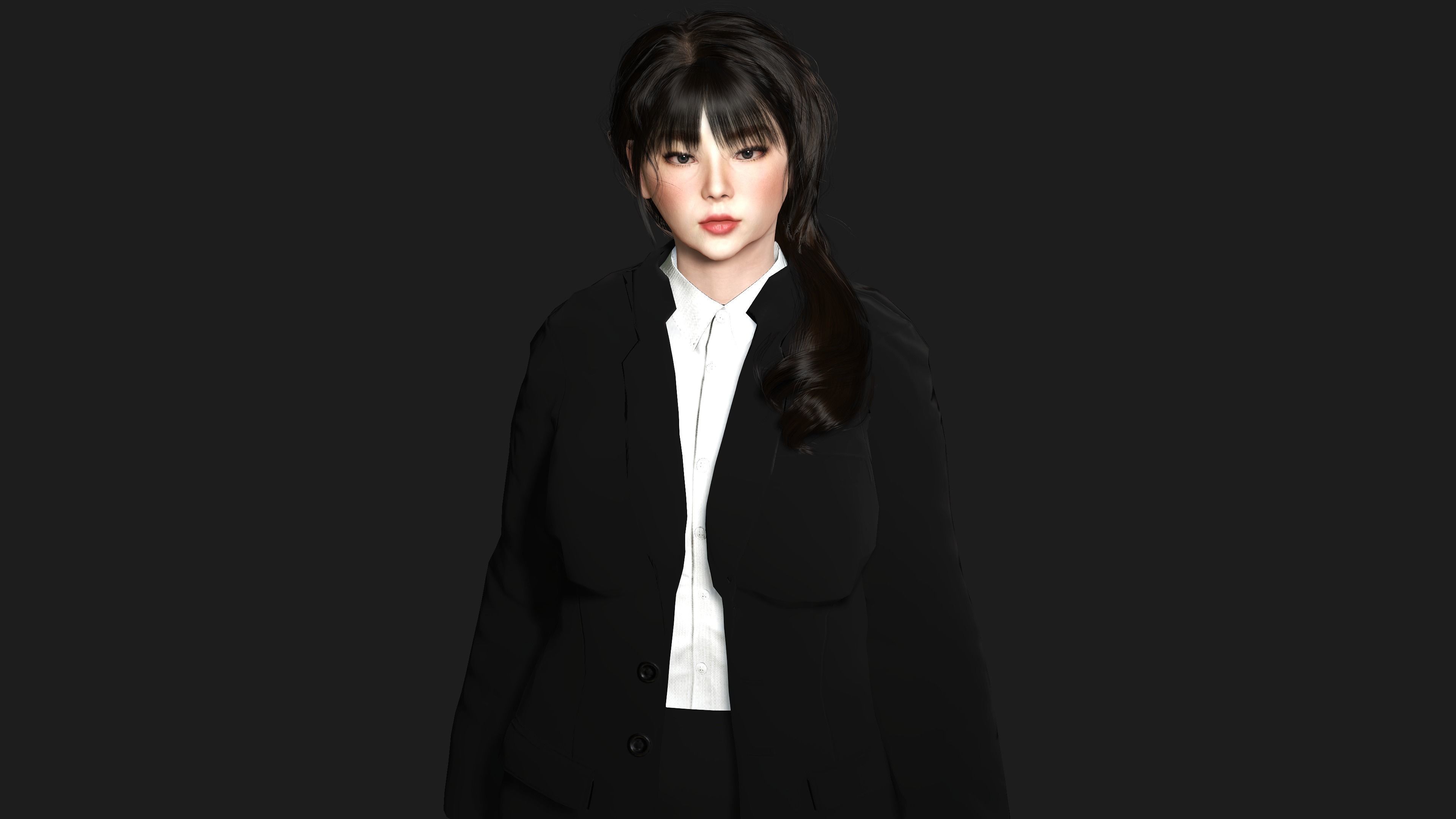 3D ASIAN FEMALE BUSINESSWOMAN WORKER- REALISTIC GAME CHARACTER Low-poly 3D model_14