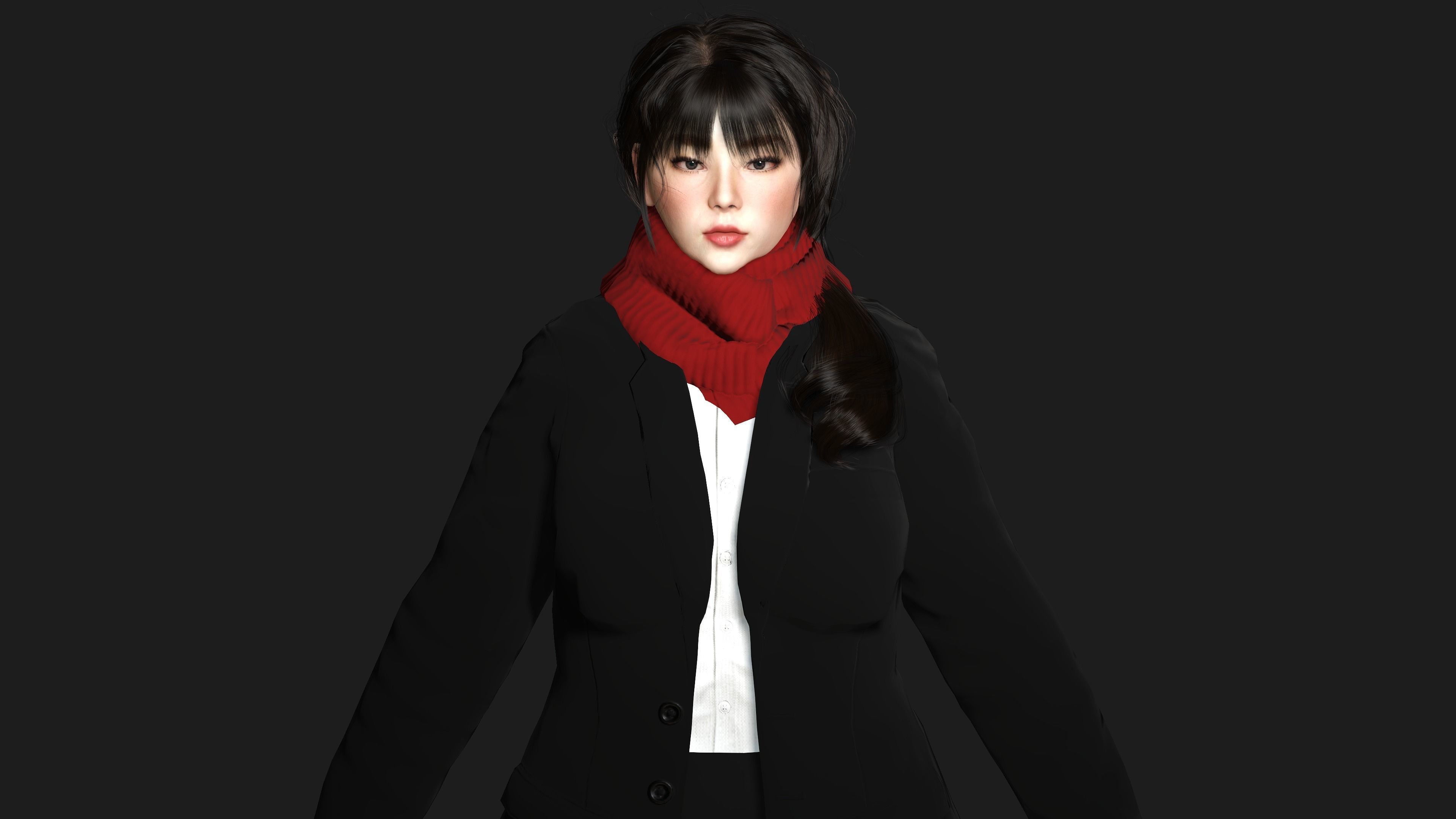 3D ASIAN FEMALE BUSINESSWOMAN WORKER- REALISTIC GAME CHARACTER Low-poly 3D model_7