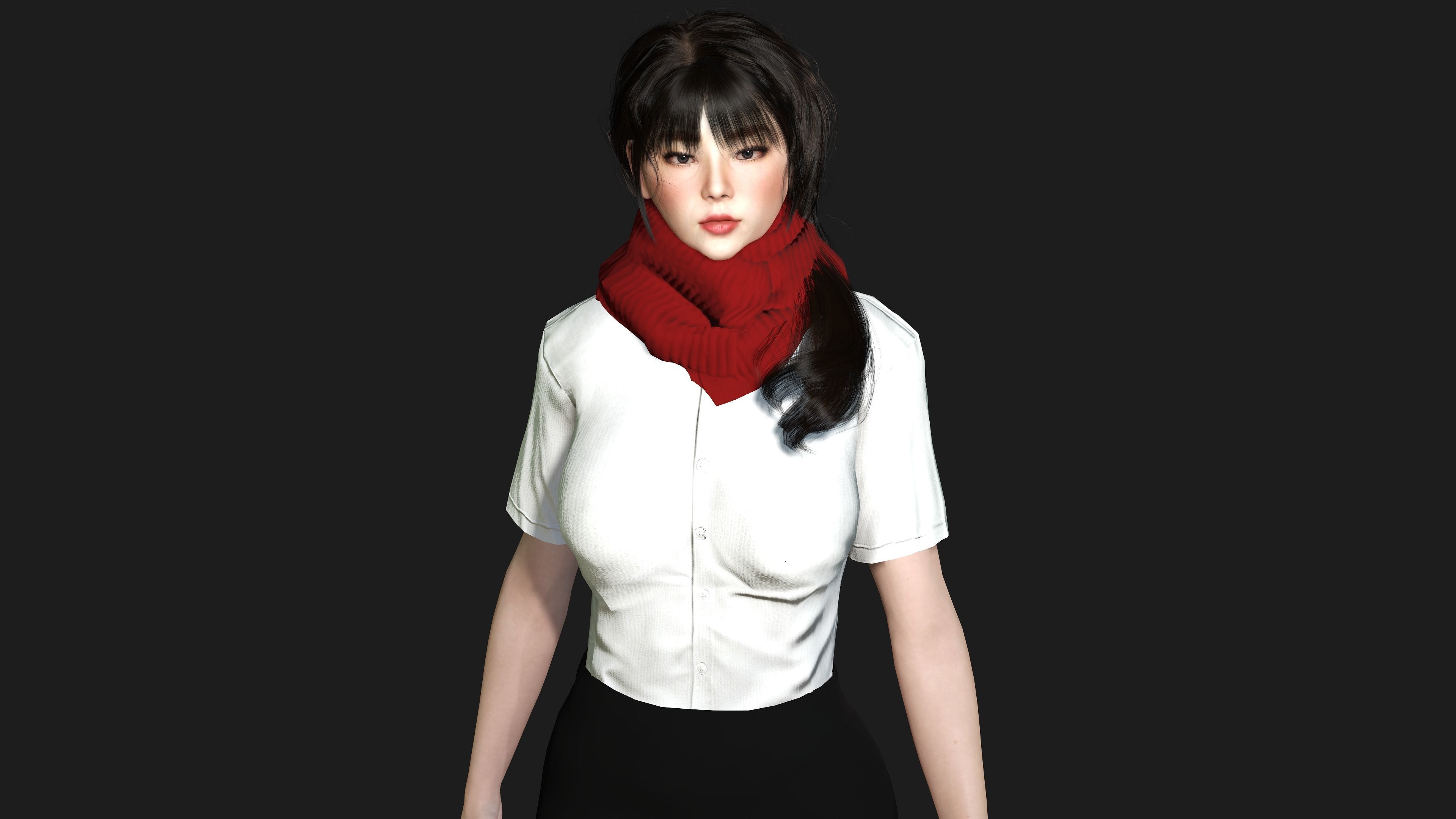 3D ASIAN FEMALE BUSINESSWOMAN WORKER- REALISTIC GAME CHARACTER Low-poly 3D model_15