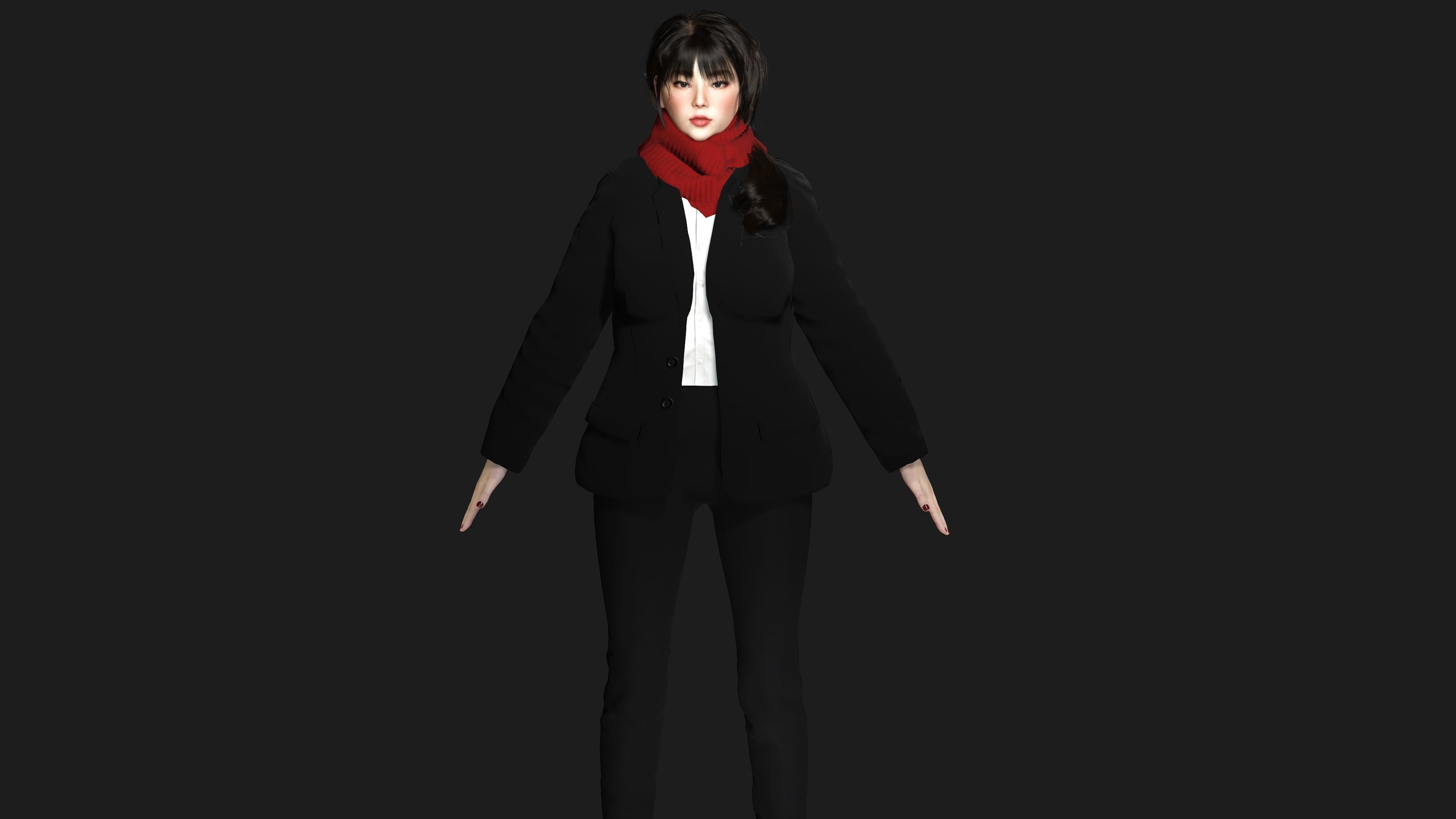 3D ASIAN FEMALE BUSINESSWOMAN WORKER- REALISTIC GAME CHARACTER Low-poly 3D model_4