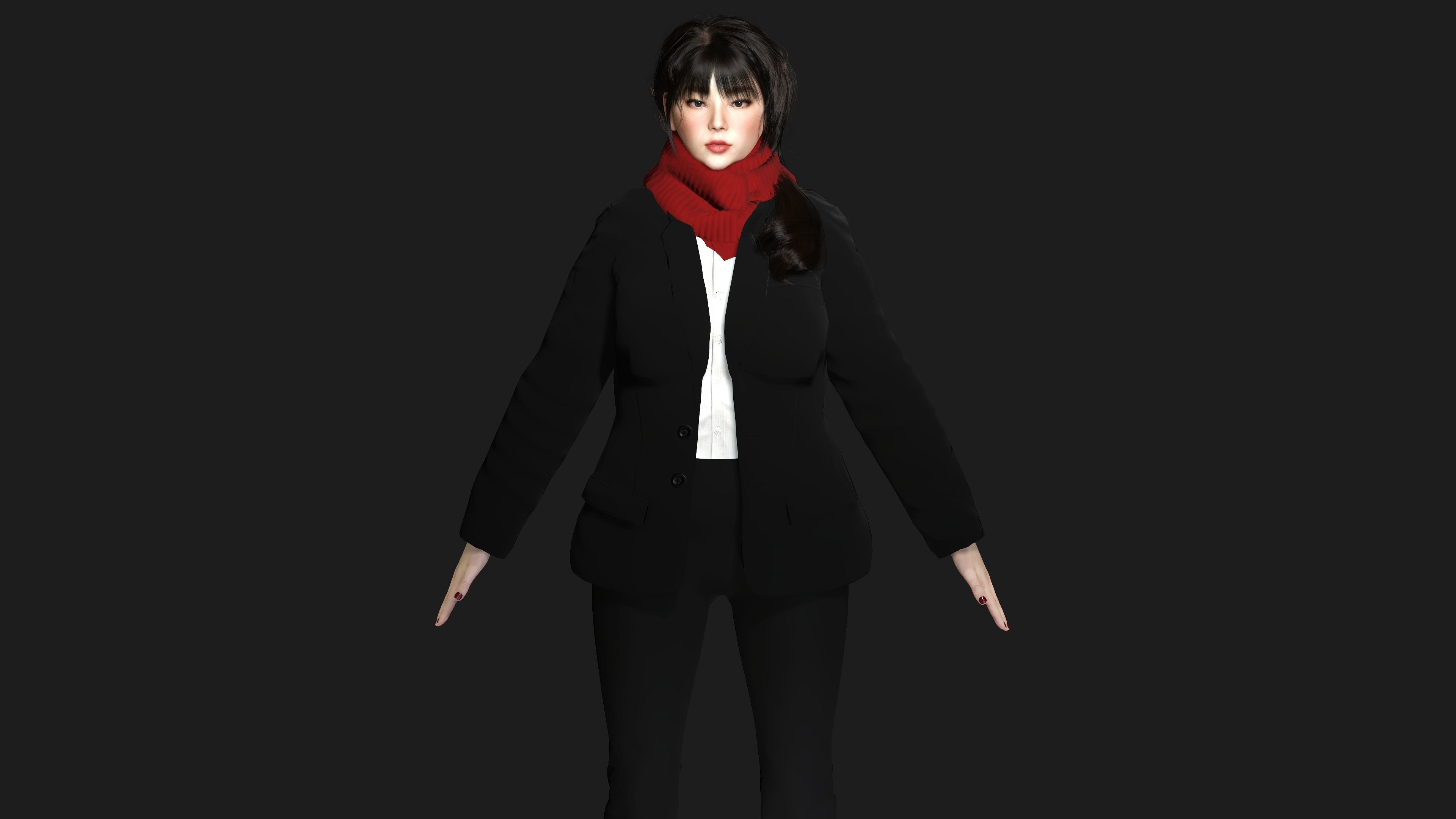 3D ASIAN FEMALE BUSINESSWOMAN WORKER- REALISTIC GAME CHARACTER Low-poly 3D model_5