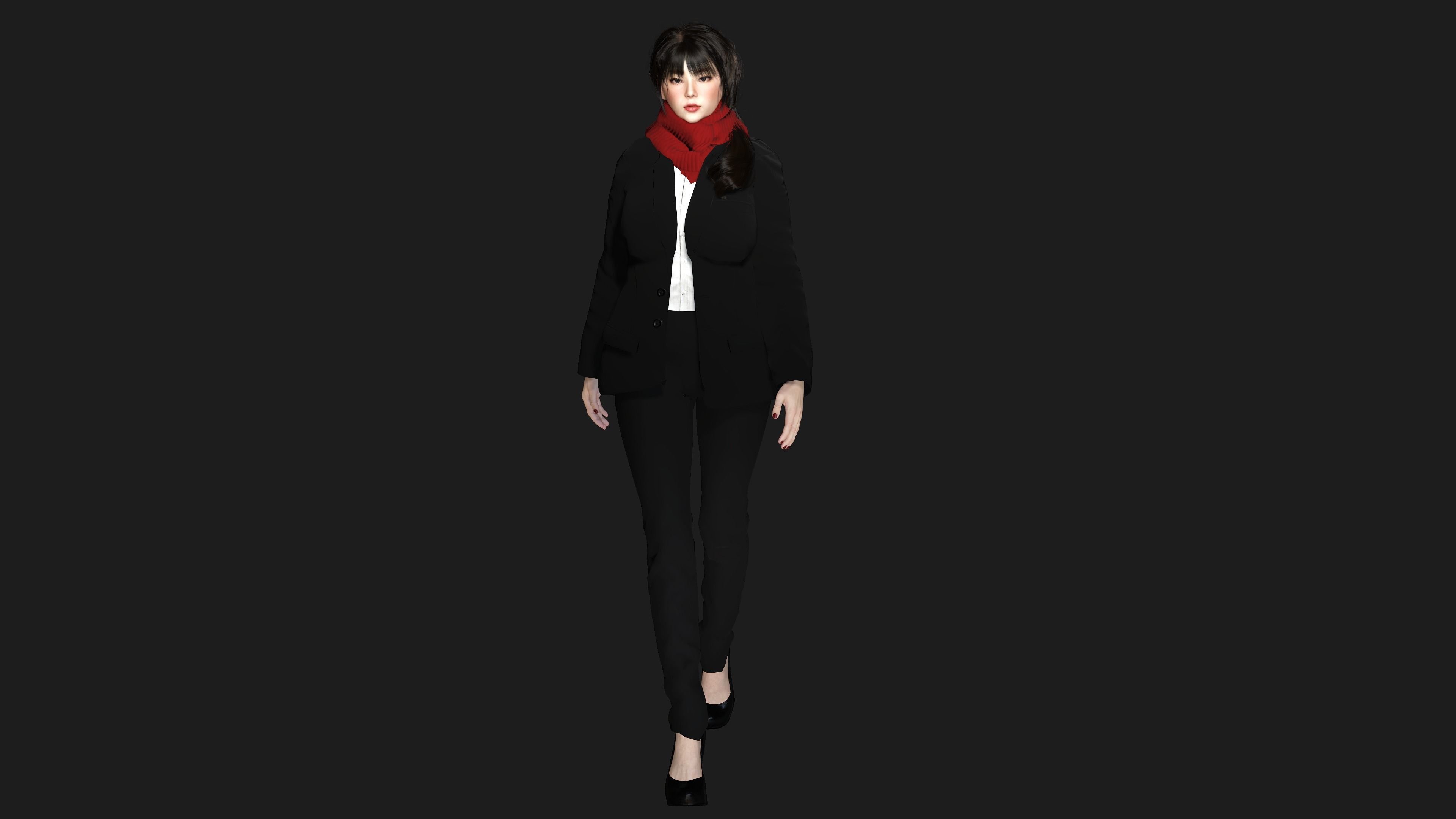 3D ASIAN FEMALE BUSINESSWOMAN WORKER- REALISTIC GAME CHARACTER Low-poly 3D model_8
