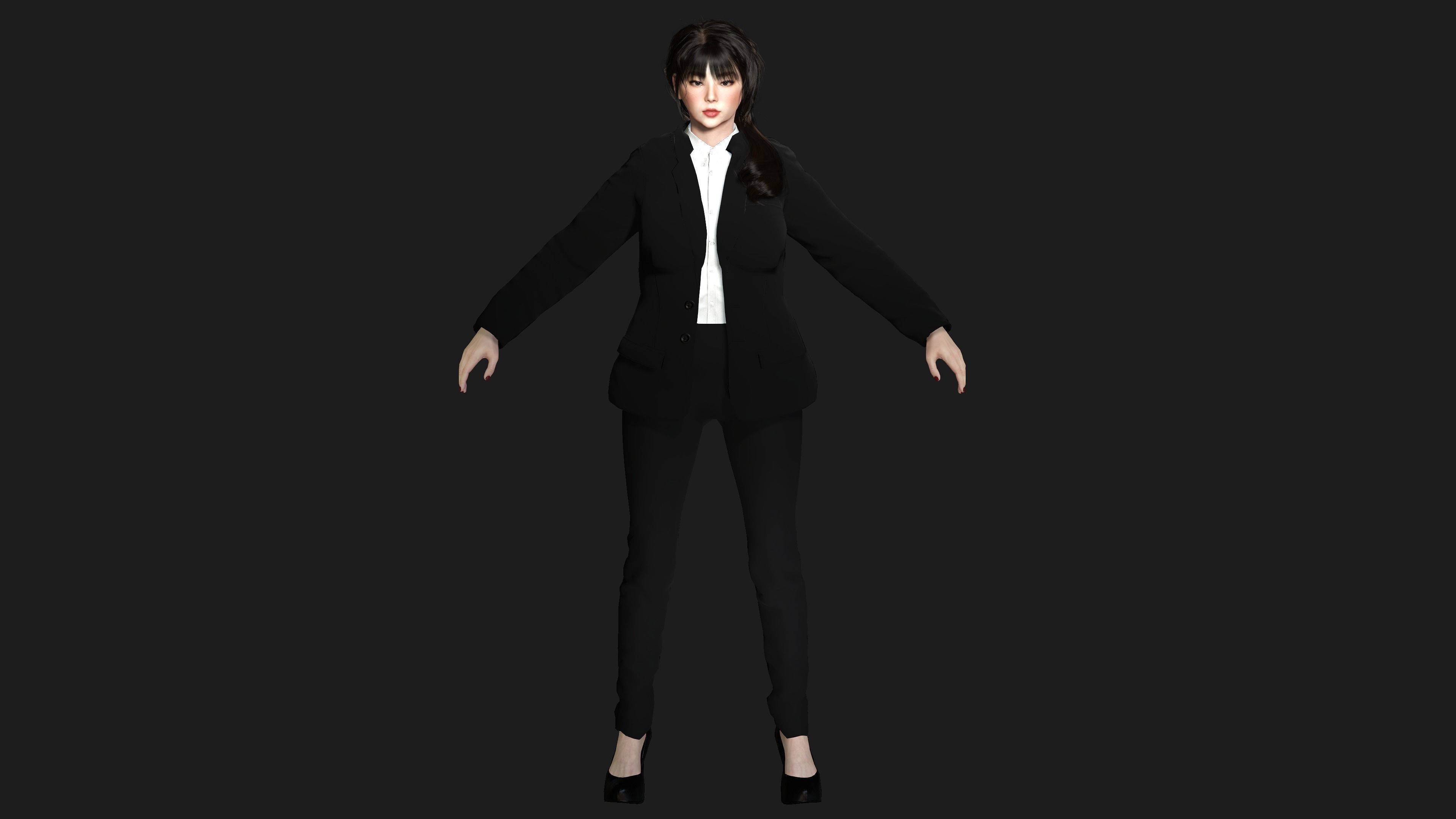3D ASIAN FEMALE BUSINESSWOMAN WORKER- REALISTIC GAME CHARACTER Low-poly 3D model_20
