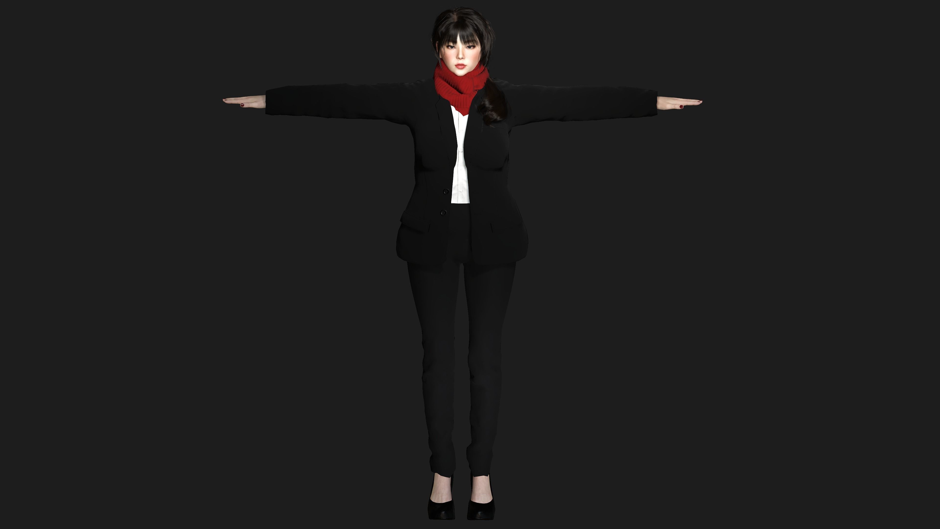3D ASIAN FEMALE BUSINESSWOMAN WORKER- REALISTIC GAME CHARACTER Low-poly 3D model_25
