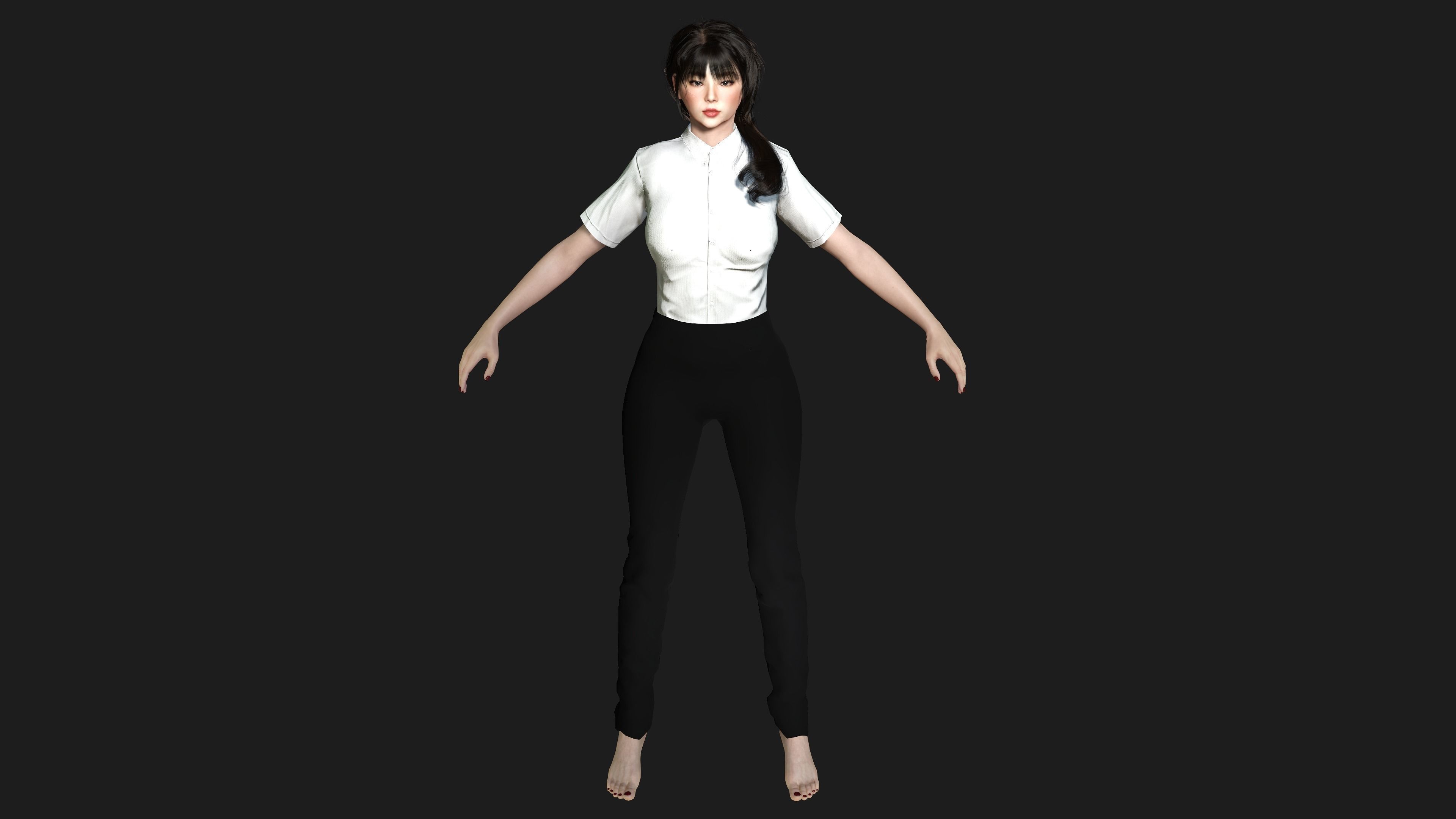 3D ASIAN FEMALE BUSINESSWOMAN WORKER- REALISTIC GAME CHARACTER Low-poly 3D model_22