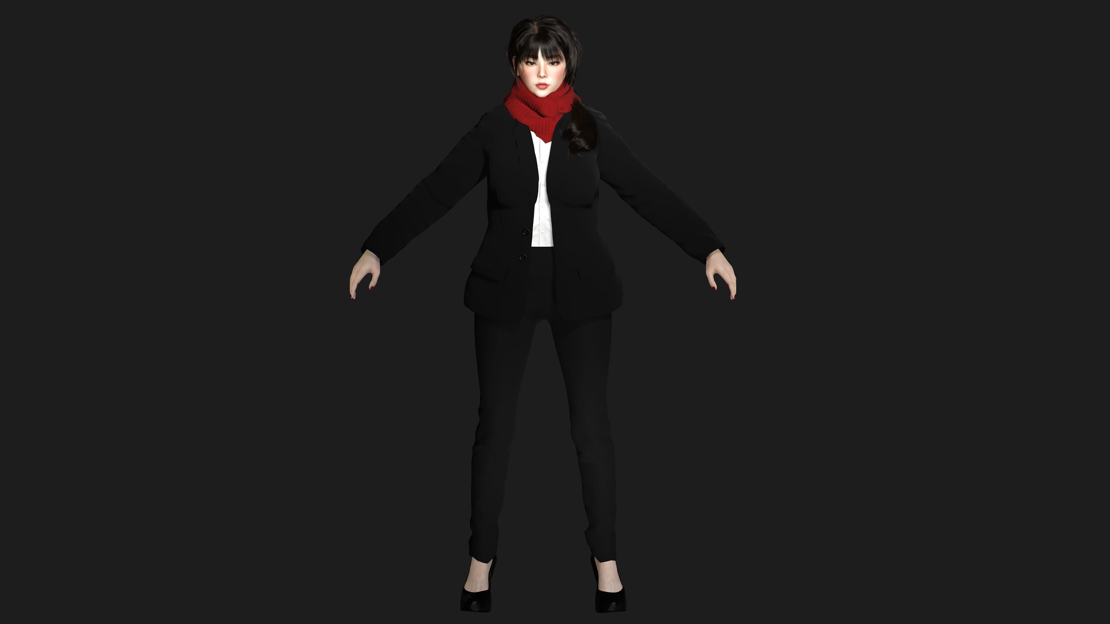 3D ASIAN FEMALE BUSINESSWOMAN WORKER- REALISTIC GAME CHARACTER Low-poly 3D model_18