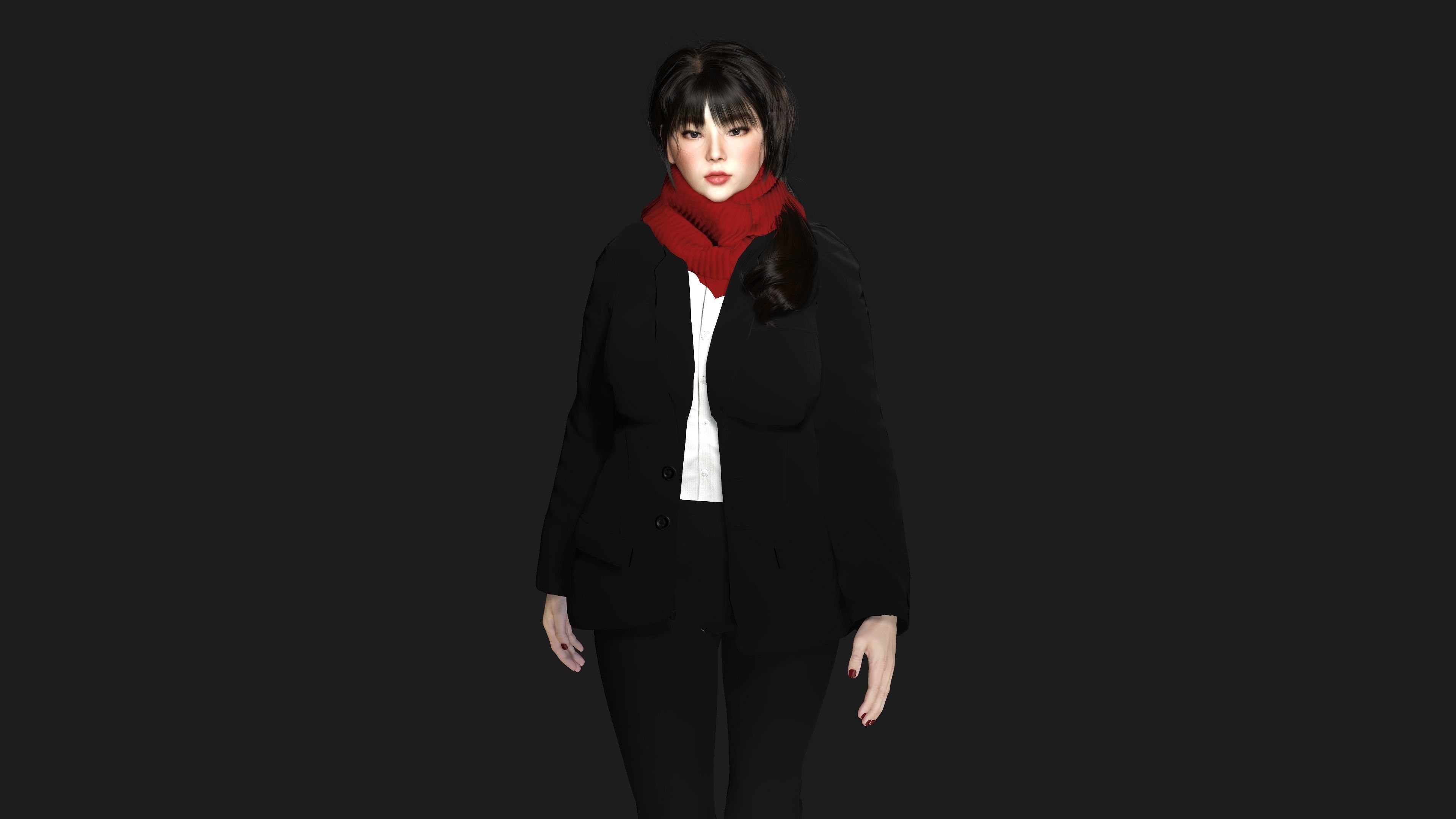 3D ASIAN FEMALE BUSINESSWOMAN WORKER- REALISTIC GAME CHARACTER Low-poly 3D model_10