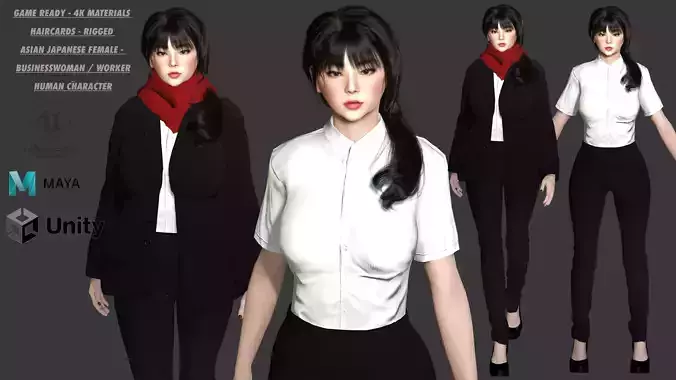 3D ASIAN FEMALE BUSINESSWOMAN WORKER- REALISTIC GAME CHARACTER