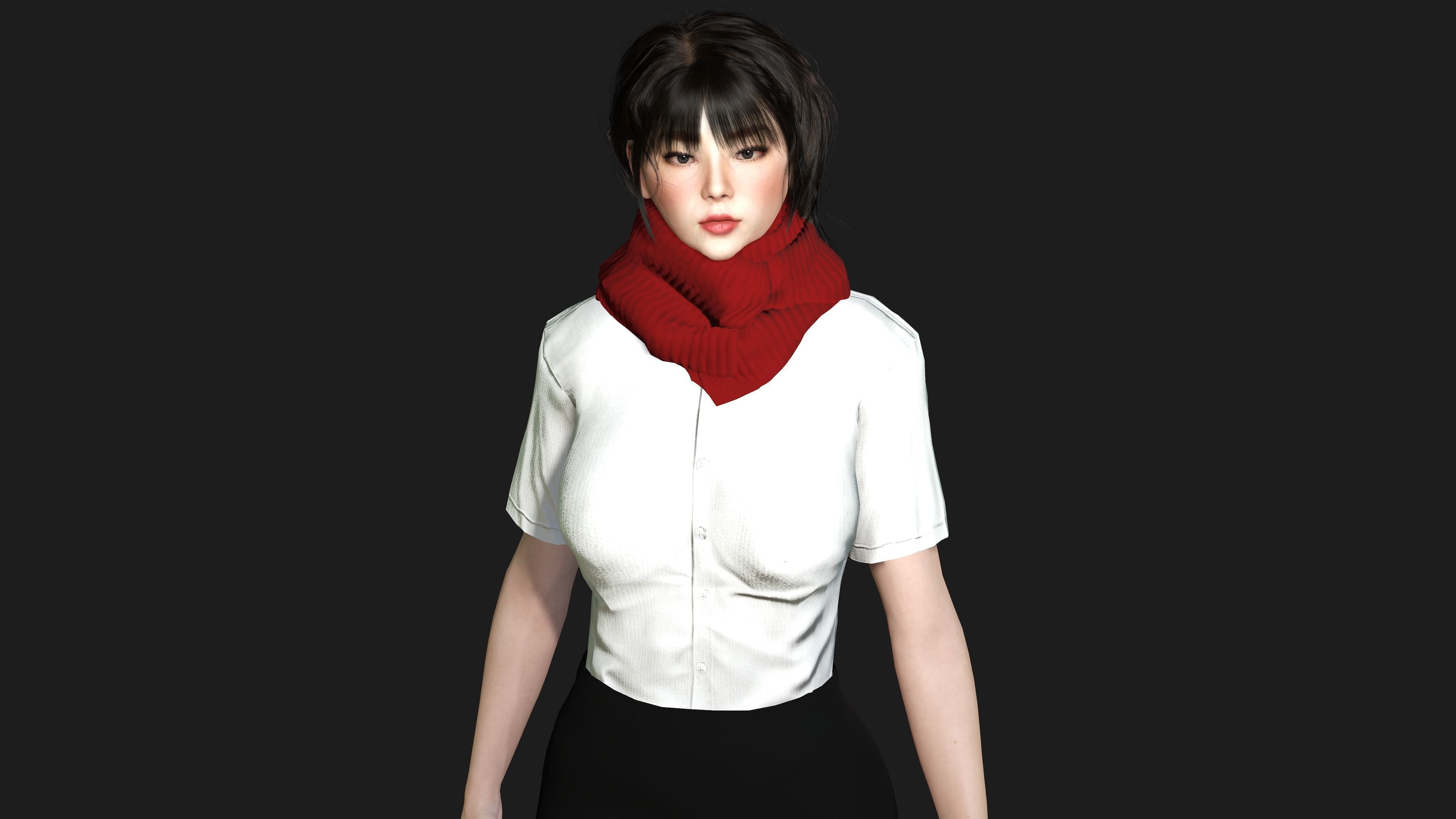 3D ASIAN FEMALE BUSINESSWOMAN WORKER- REALISTIC GAME CHARACTER Low-poly 3D model_17