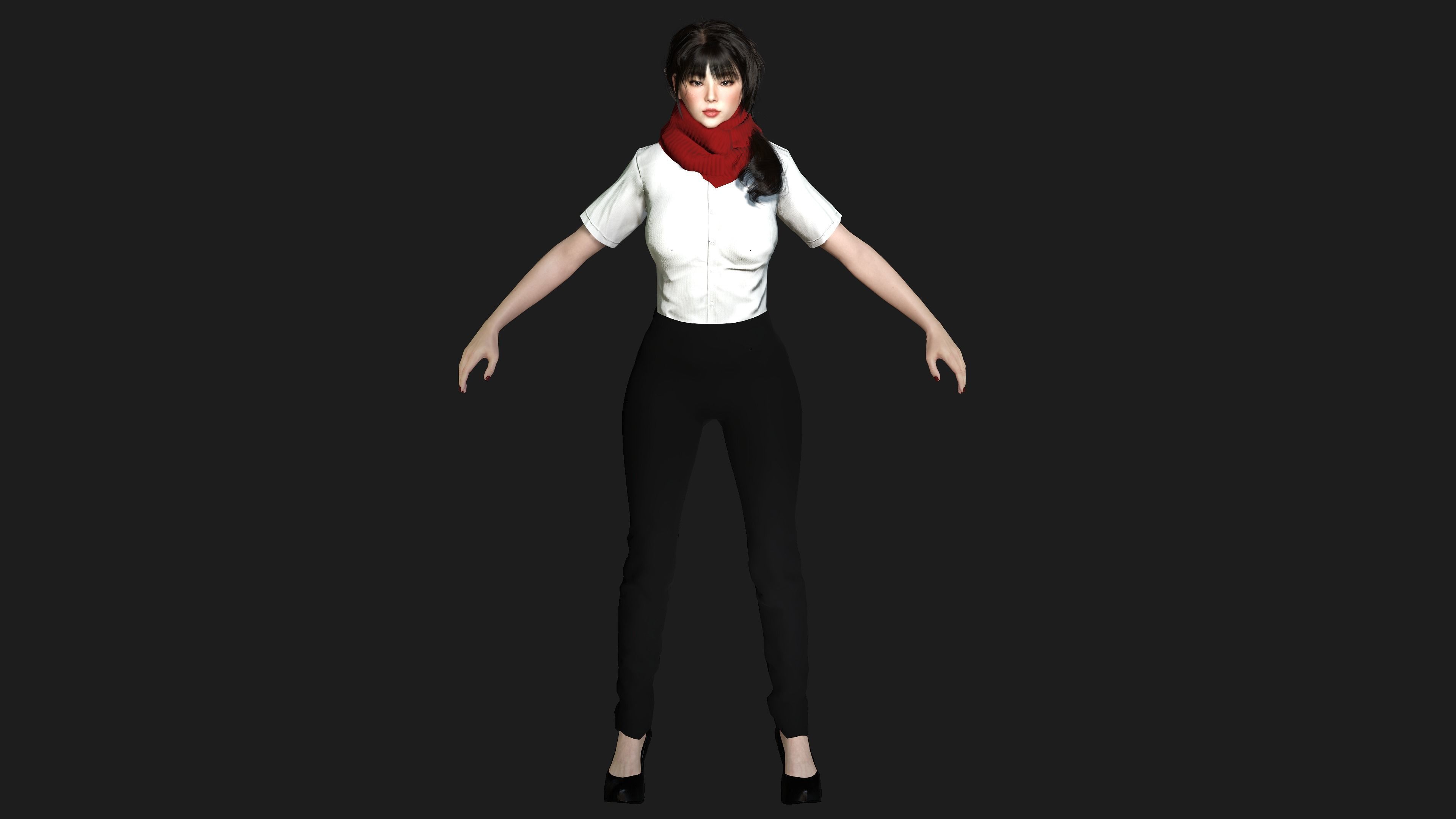 3D ASIAN FEMALE BUSINESSWOMAN WORKER- REALISTIC GAME CHARACTER Low-poly 3D model_19