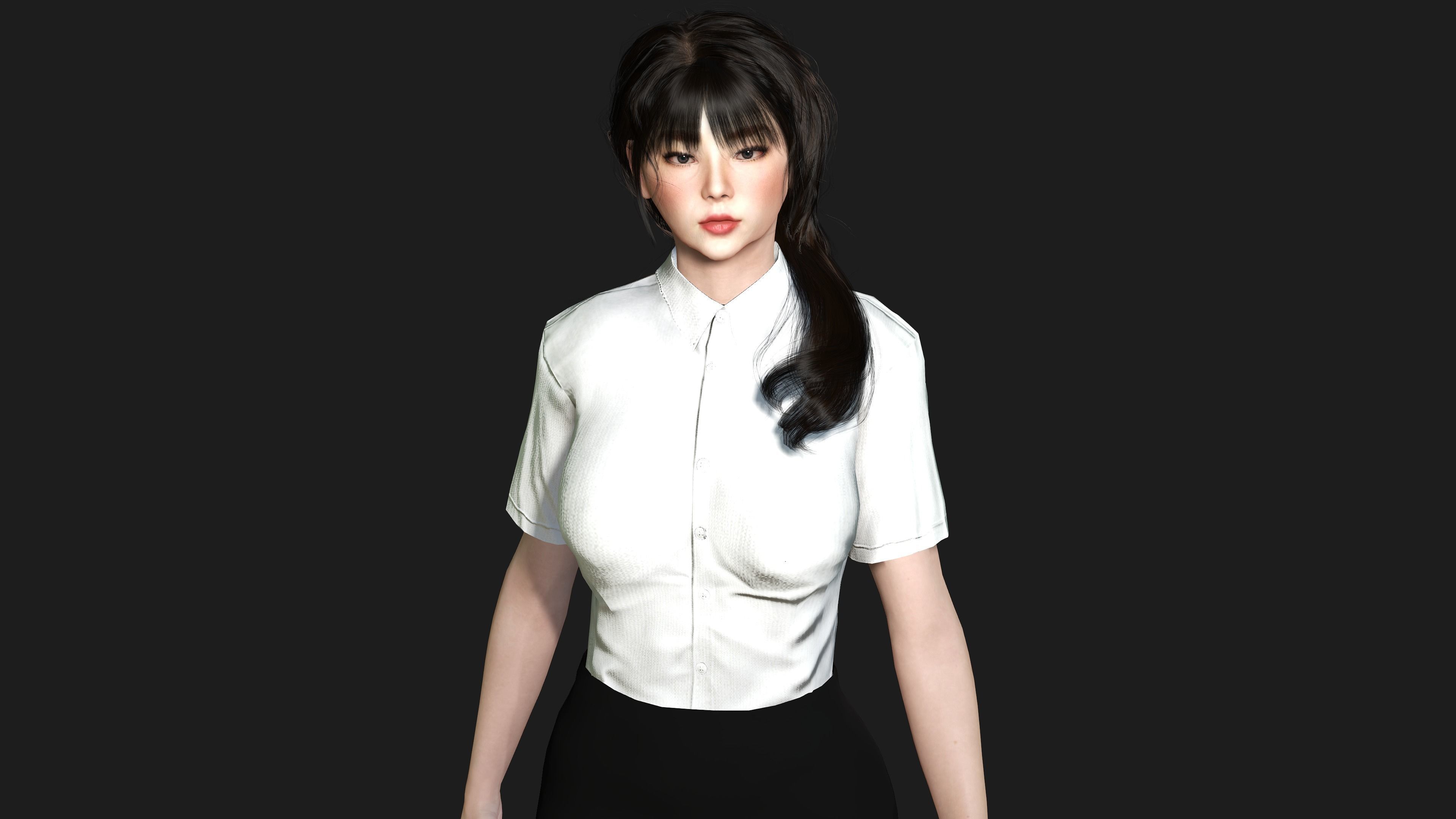 3D ASIAN FEMALE BUSINESSWOMAN WORKER- REALISTIC GAME CHARACTER Low-poly 3D model_16