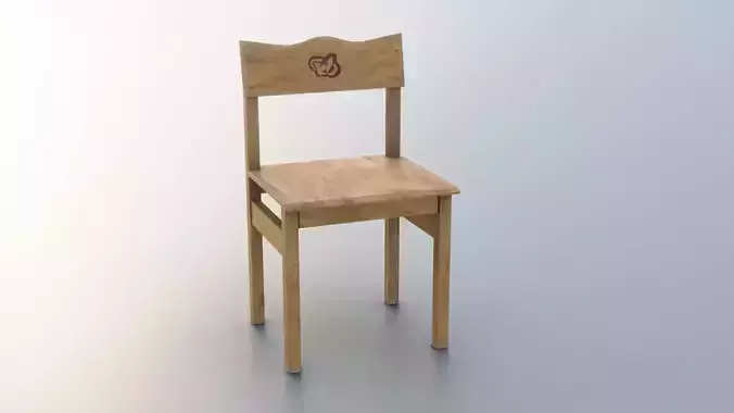 Old small wooden chair for kids from USSR with cat drawing on it