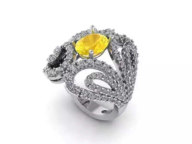 Flower ring french pave arabic style 632