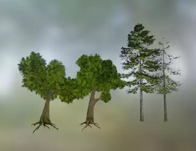 Realistic Trees Pack of 2- each with 2 variants for games Low-poly 3D model