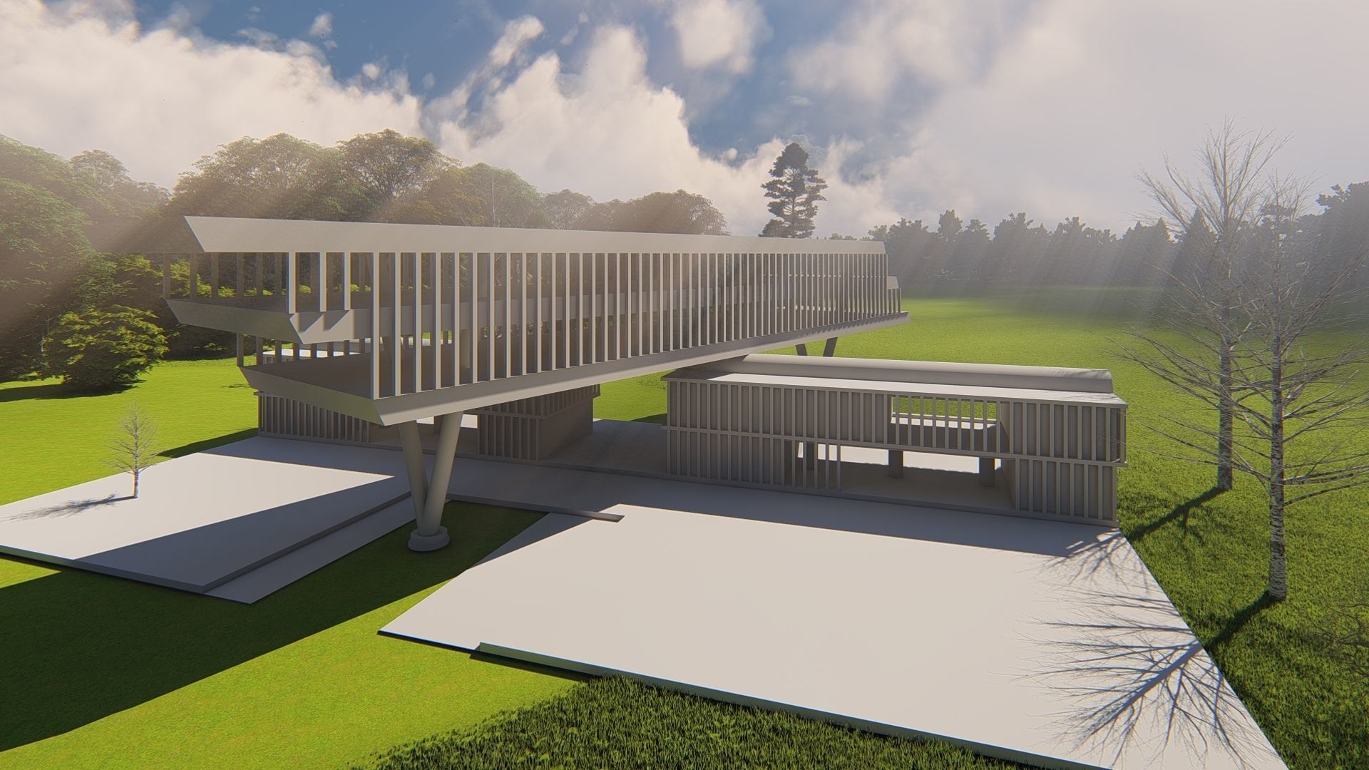 Futuristic building exterior model  Low-poly 3D model_4