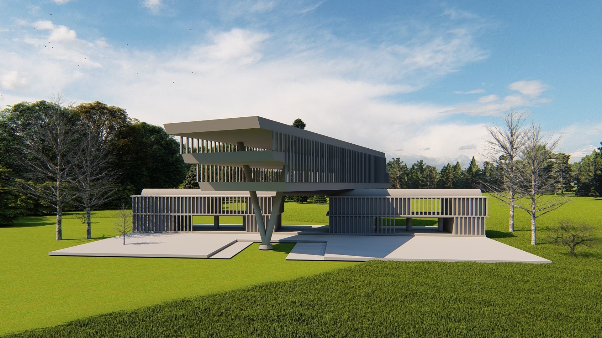 Futuristic building exterior model  Low-poly 3D model_2