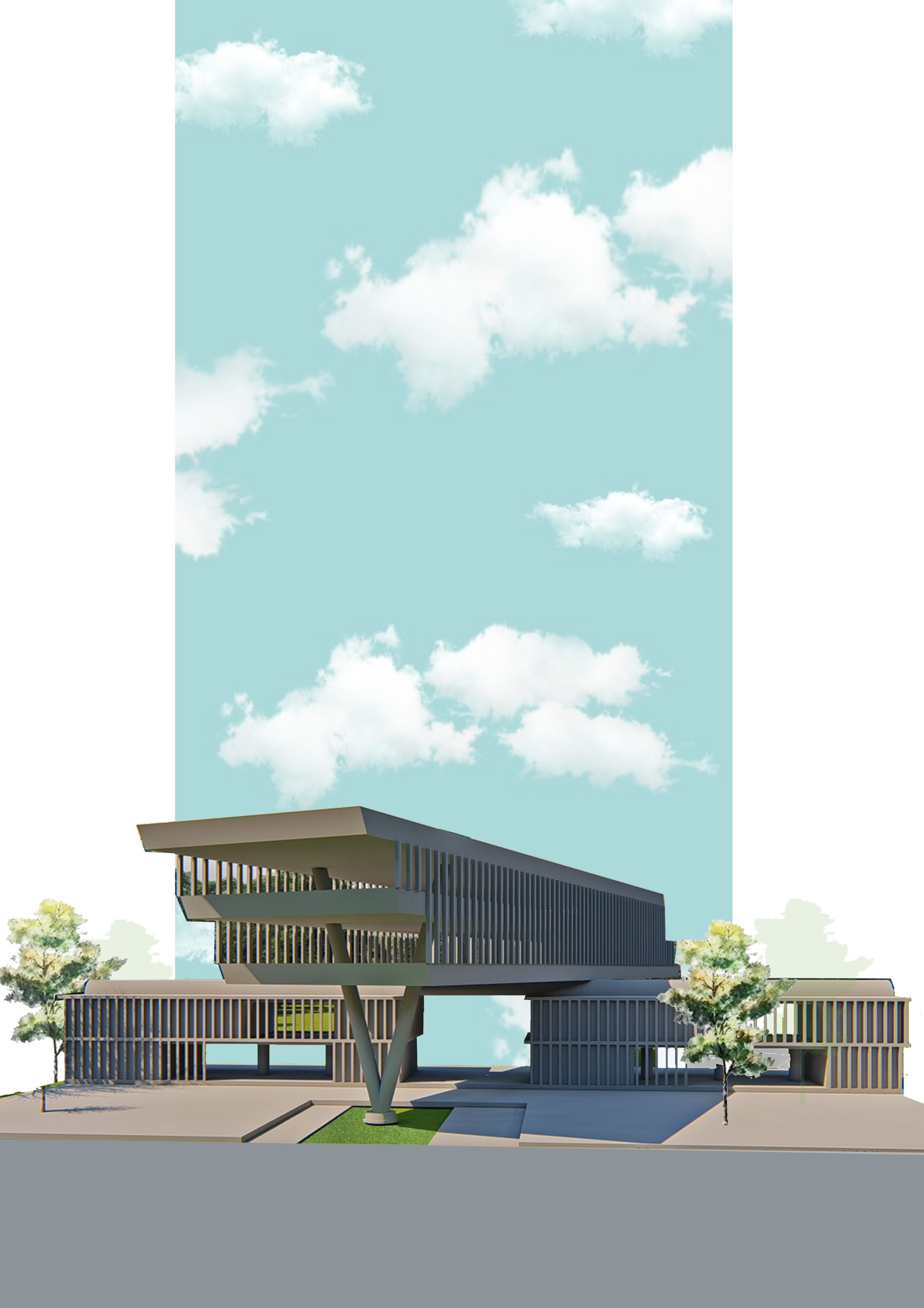 Futuristic building exterior model  Low-poly 3D model_1