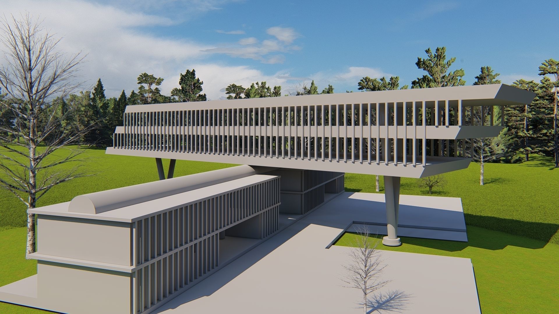 Futuristic building exterior model  Low-poly 3D model_3