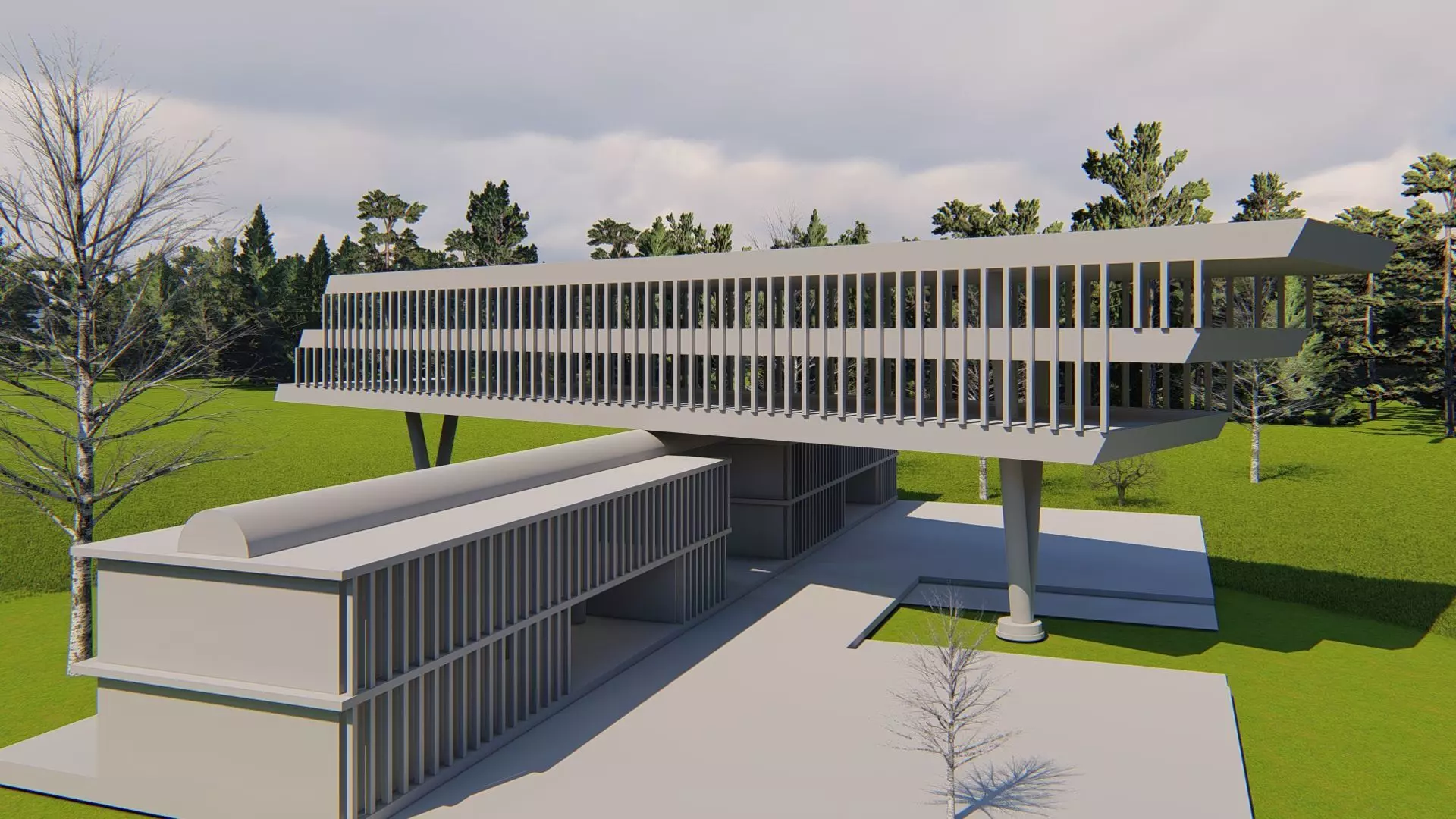 Futuristic building exterior model  Low-poly 3D model_0