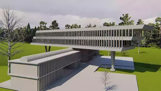 Futuristic building exterior model  Low-poly 3D model