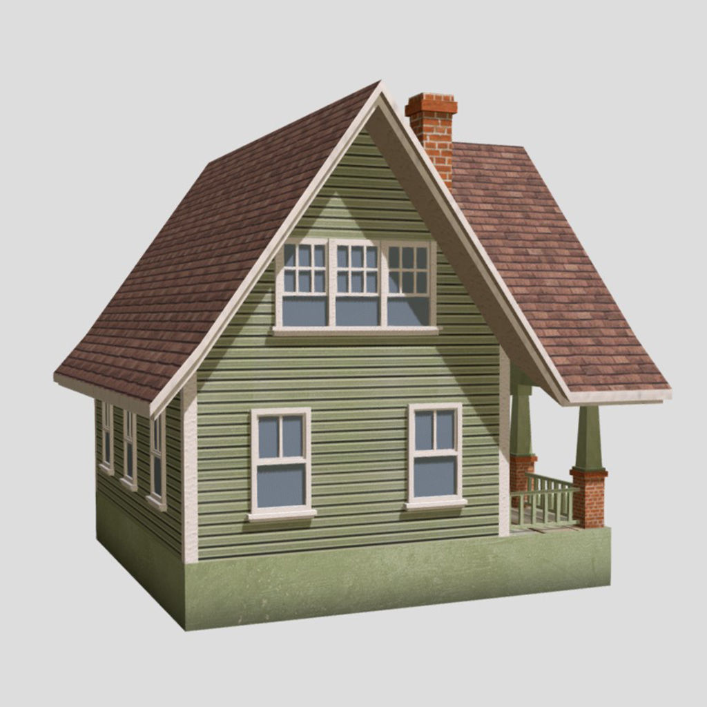 American Style Cottage - Town House Model Low-poly 3D model_1