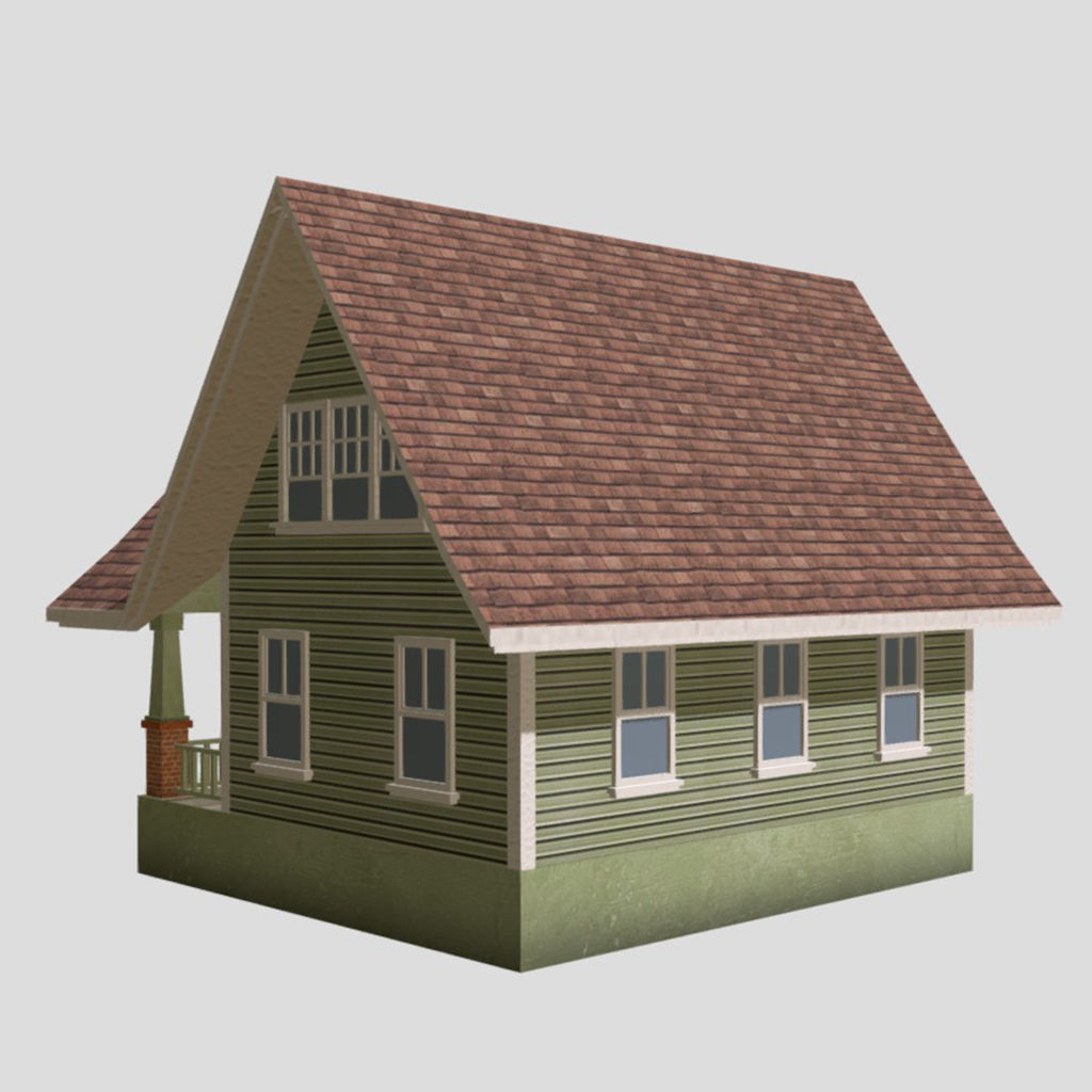 American Style Cottage - Town House Model Low-poly 3D model_2