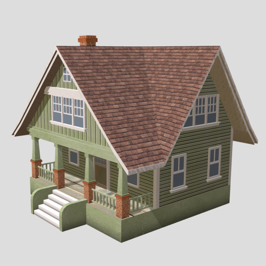 American Style Cottage - Town House Model Low-poly 3D model_4