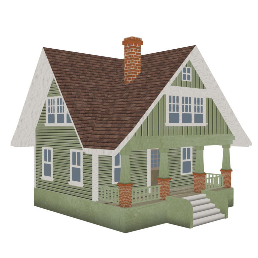American Style Cottage - Town House Model Low-poly 3D model_8