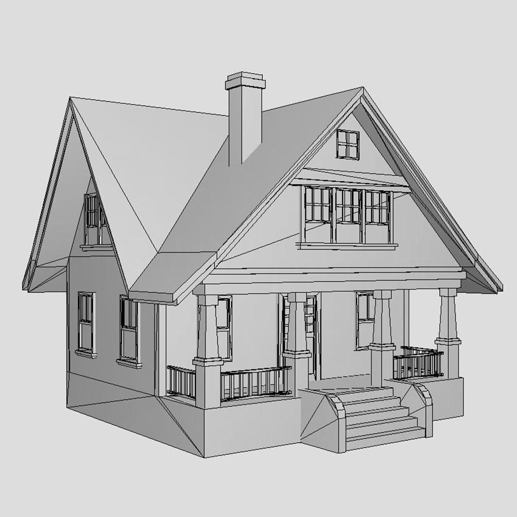 American Style Cottage - Town House Model Low-poly 3D model_6