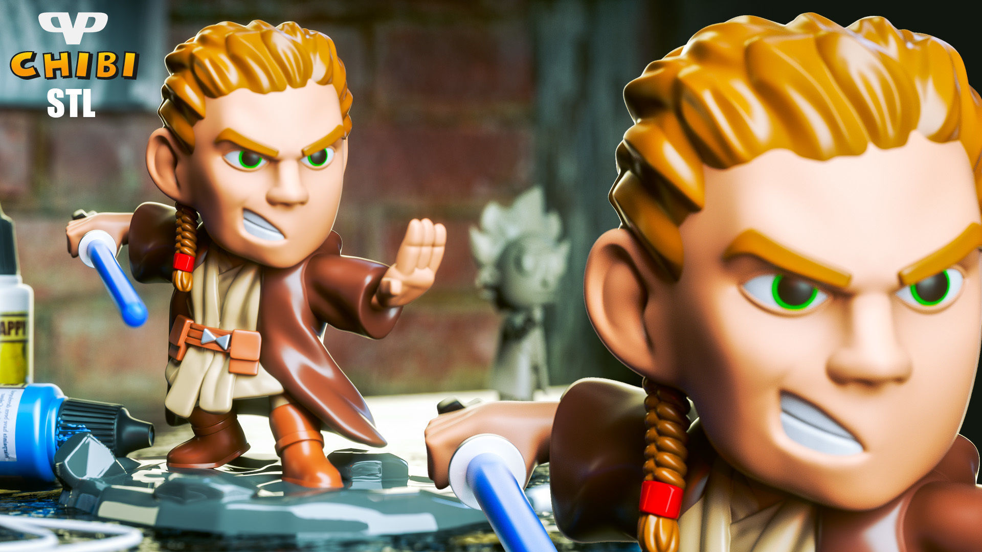 Young Obi Wan STL for 3D Printing ChibiSTL 3DXM 3D model 3D printable ...