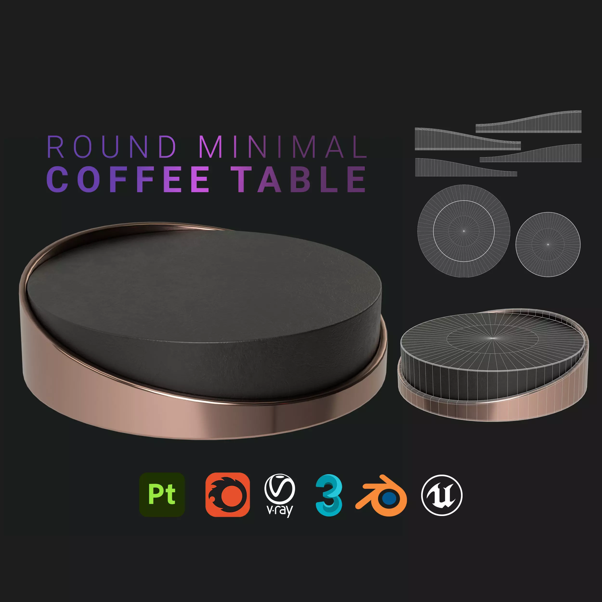 Minimal Round Coffee Table Low-poly 3D model_0