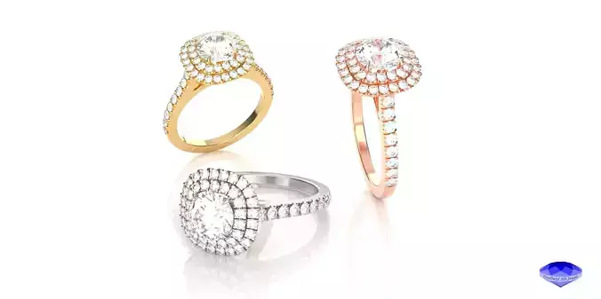 Double Row Halo Engagement Ring