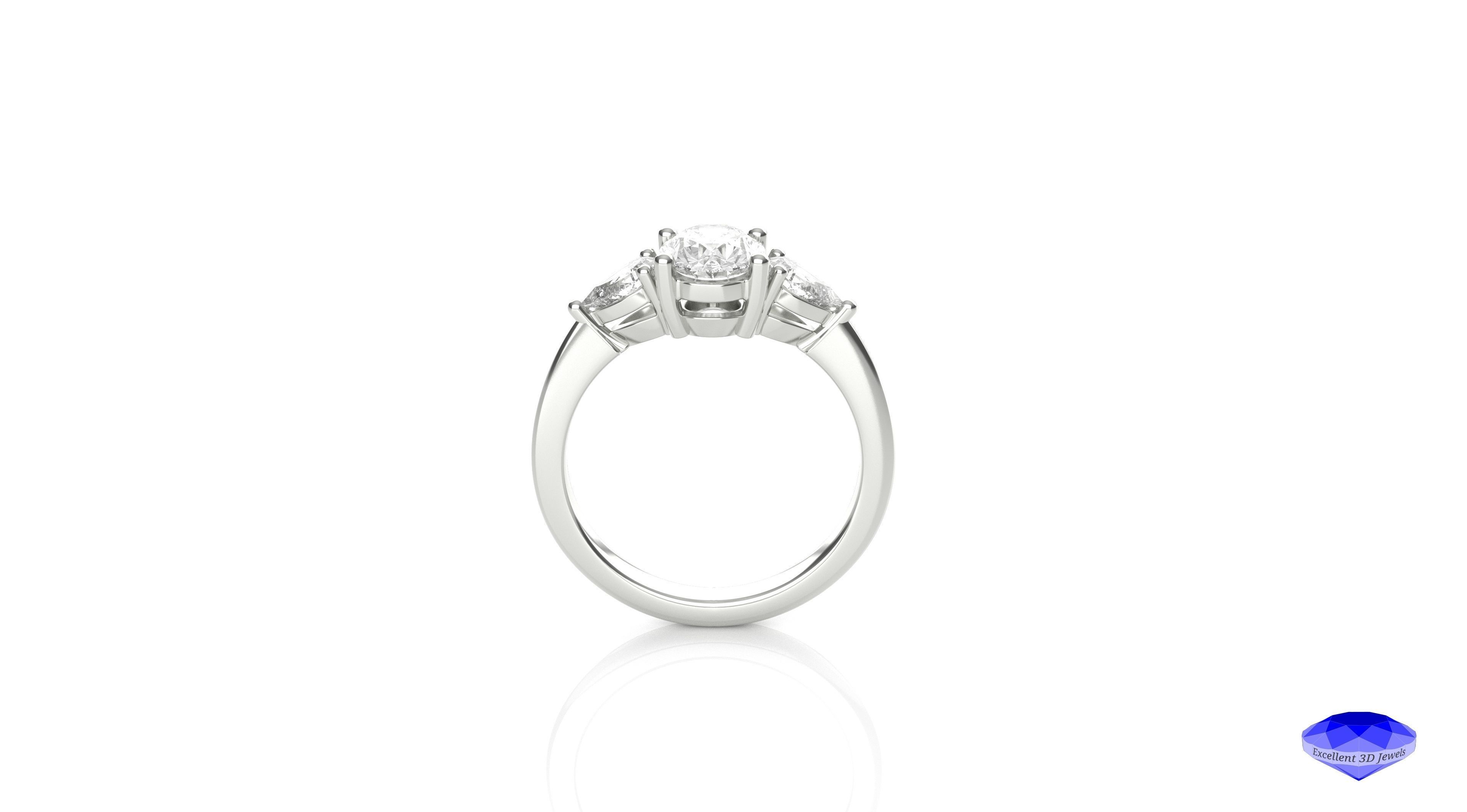 Three Stones Diamond Ring 3D print model_2