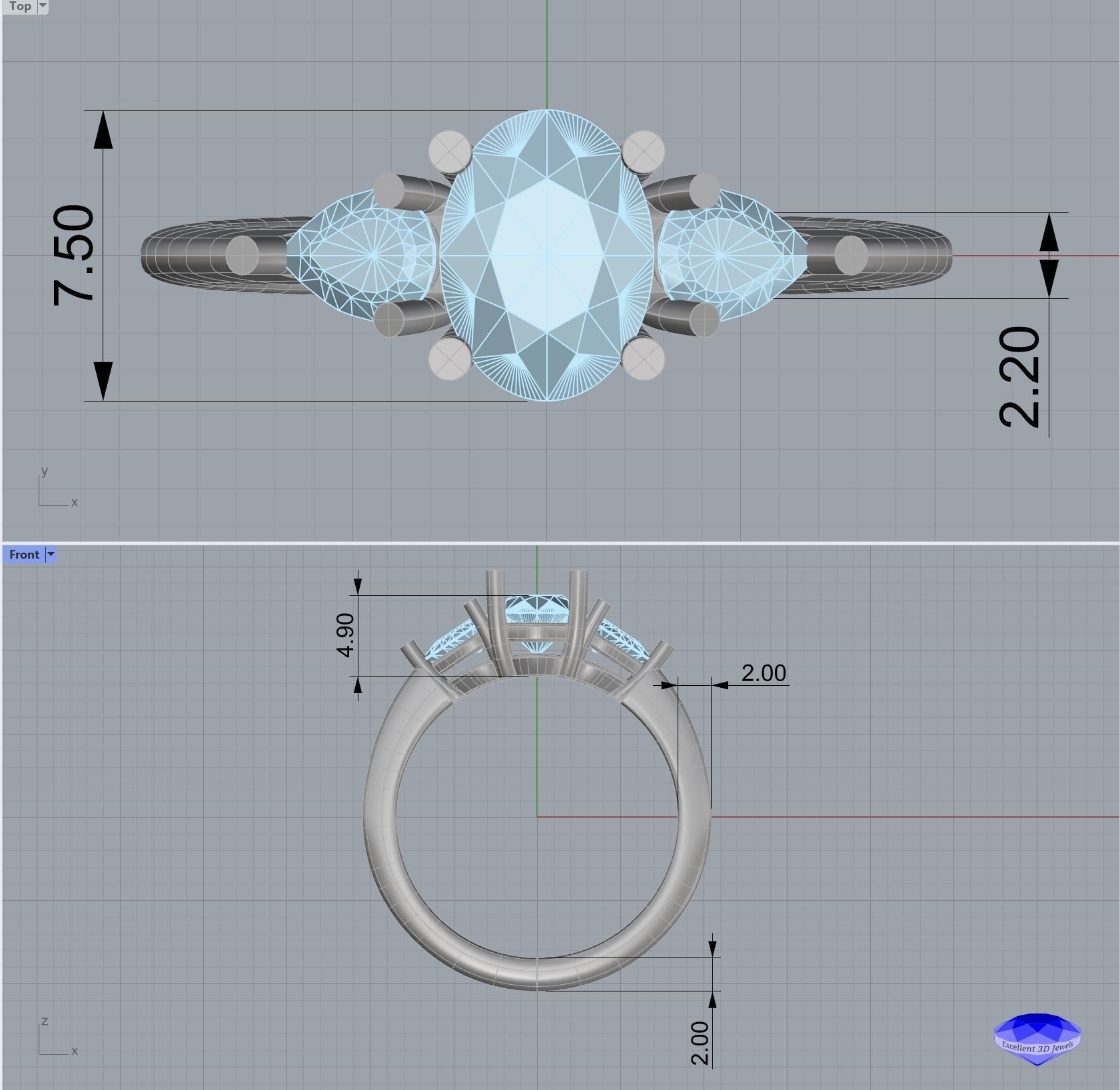 Three Stones Diamond Ring 3D print model_5
