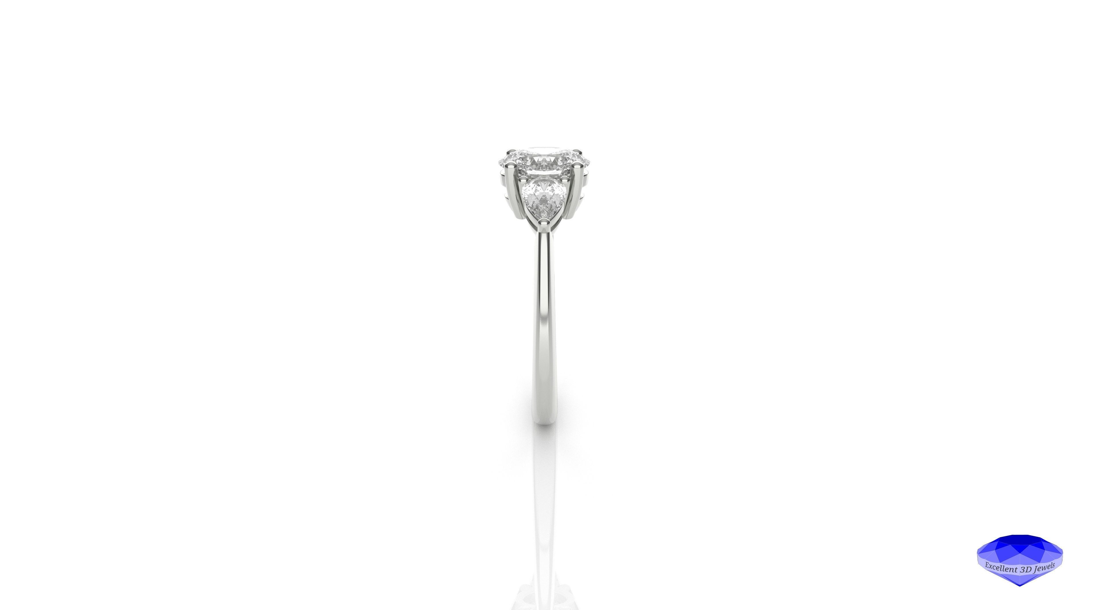 Three Stones Diamond Ring 3D print model_4