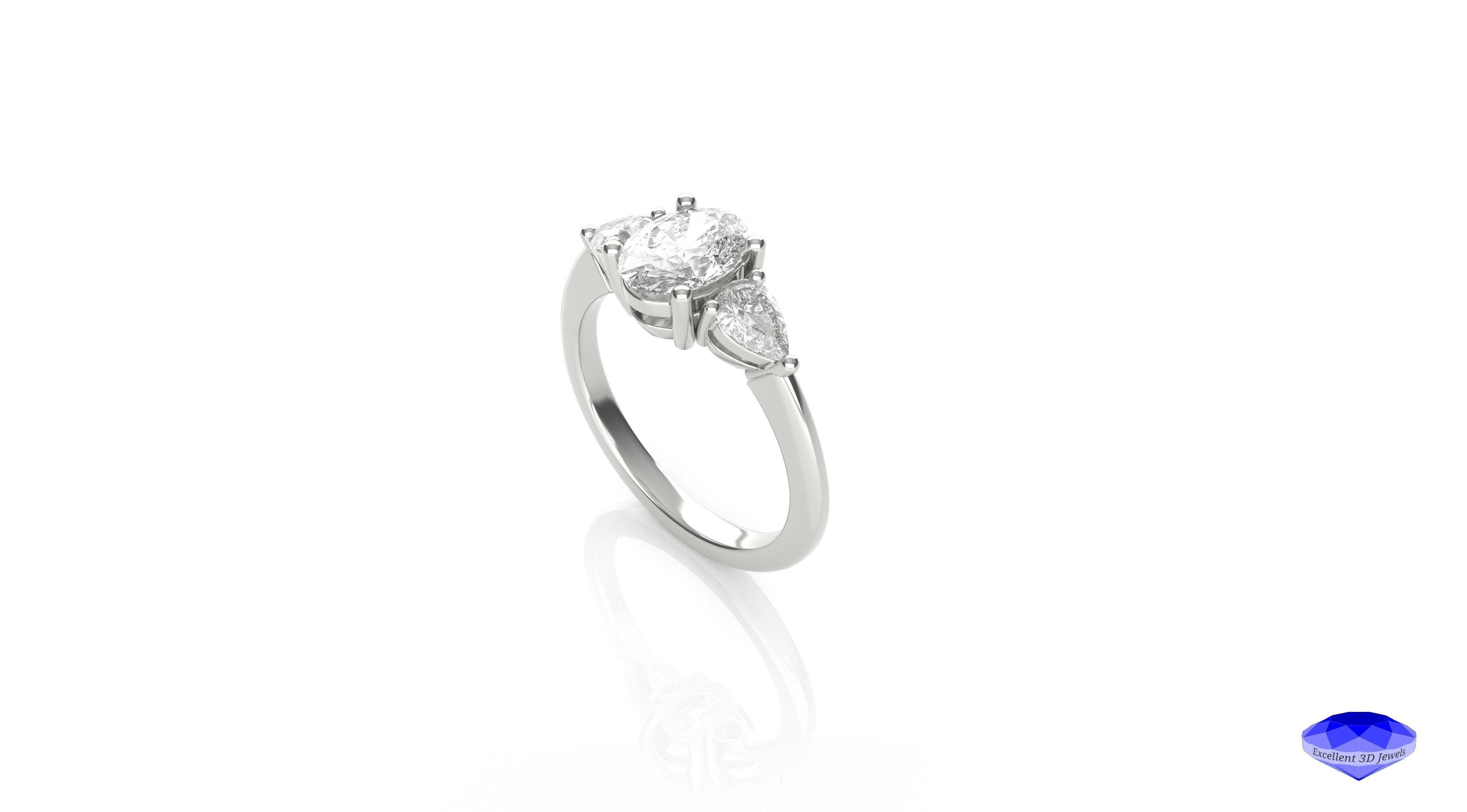 Three Stones Diamond Ring 3D print model_3