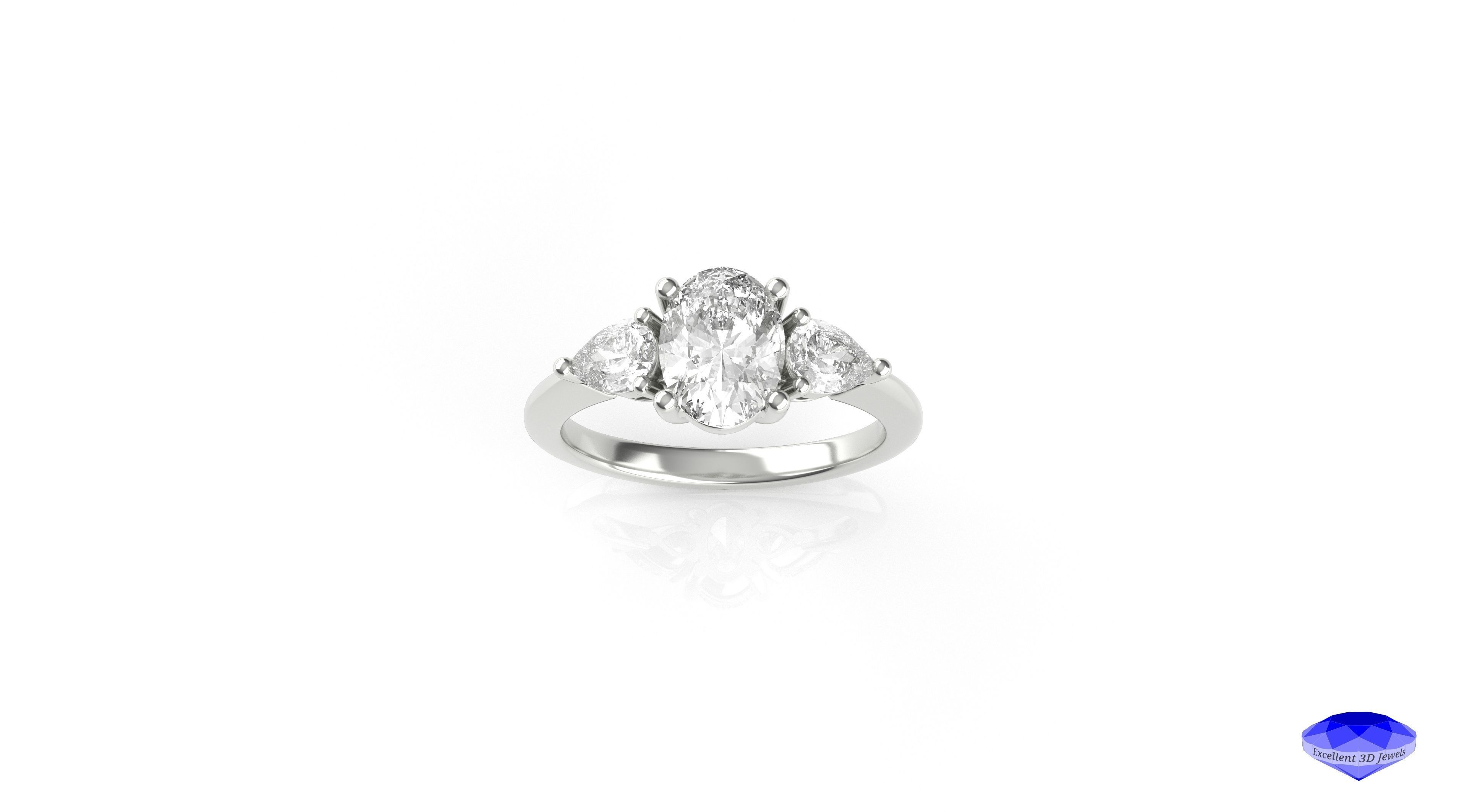 Three Stones Diamond Ring 3D print model_1