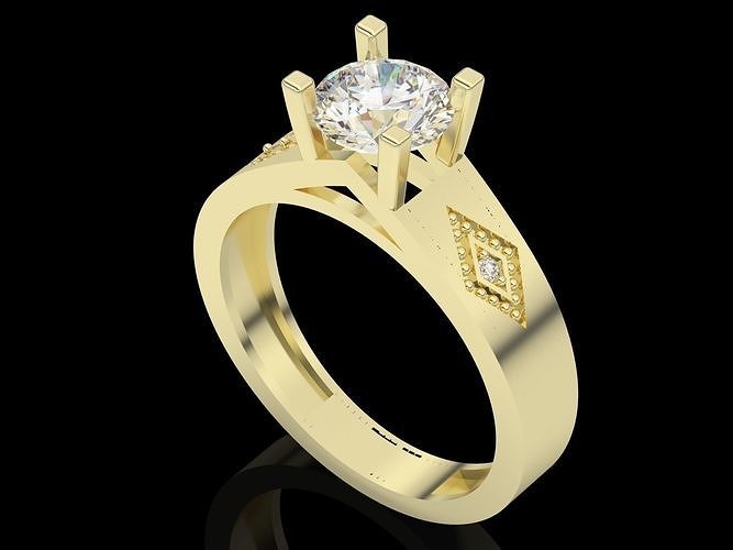 fashion ring solitaire ring silver gold 3D print model