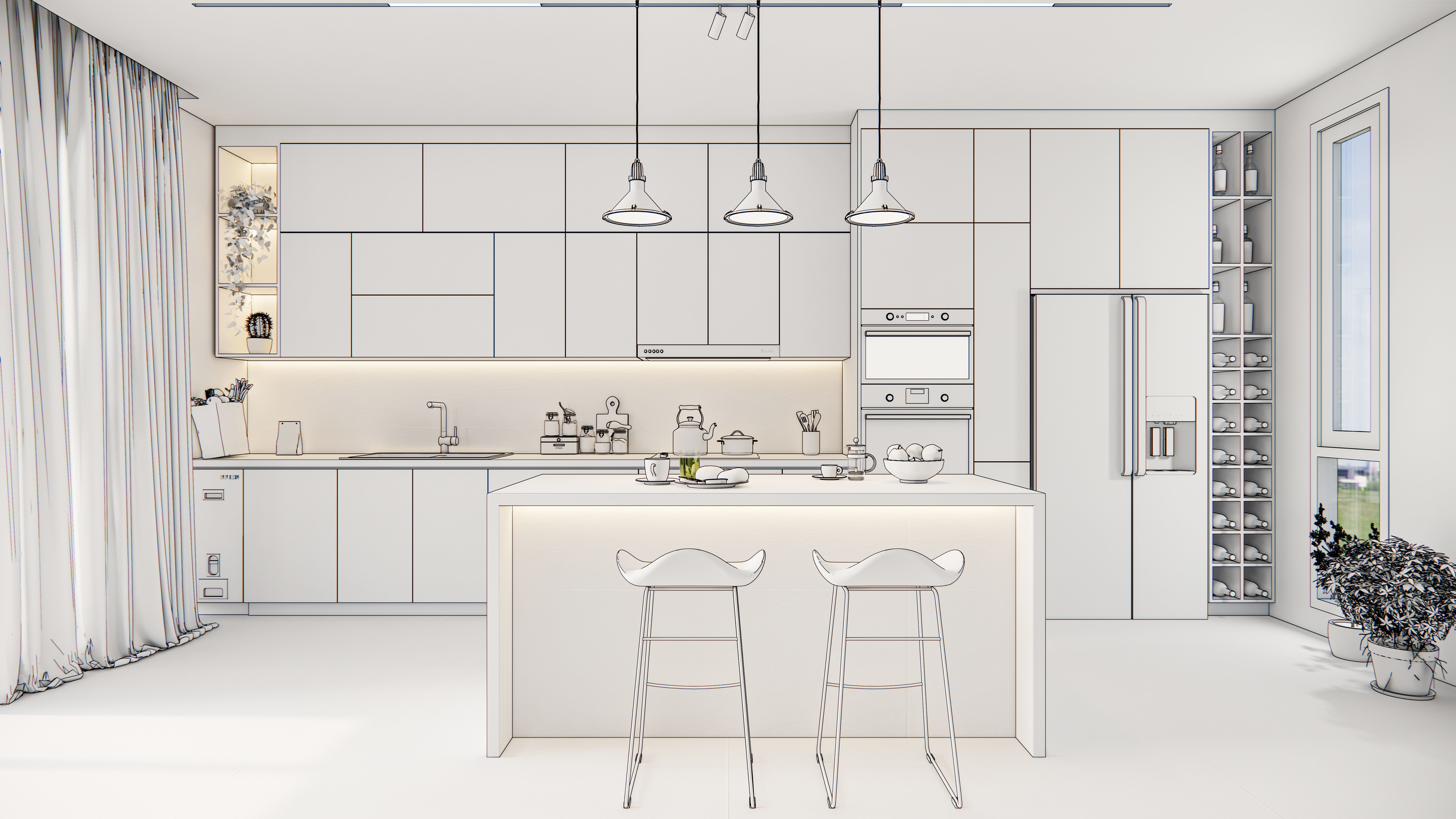Kitchen fully parametric  Resizable manufacturable 005 3D model_24