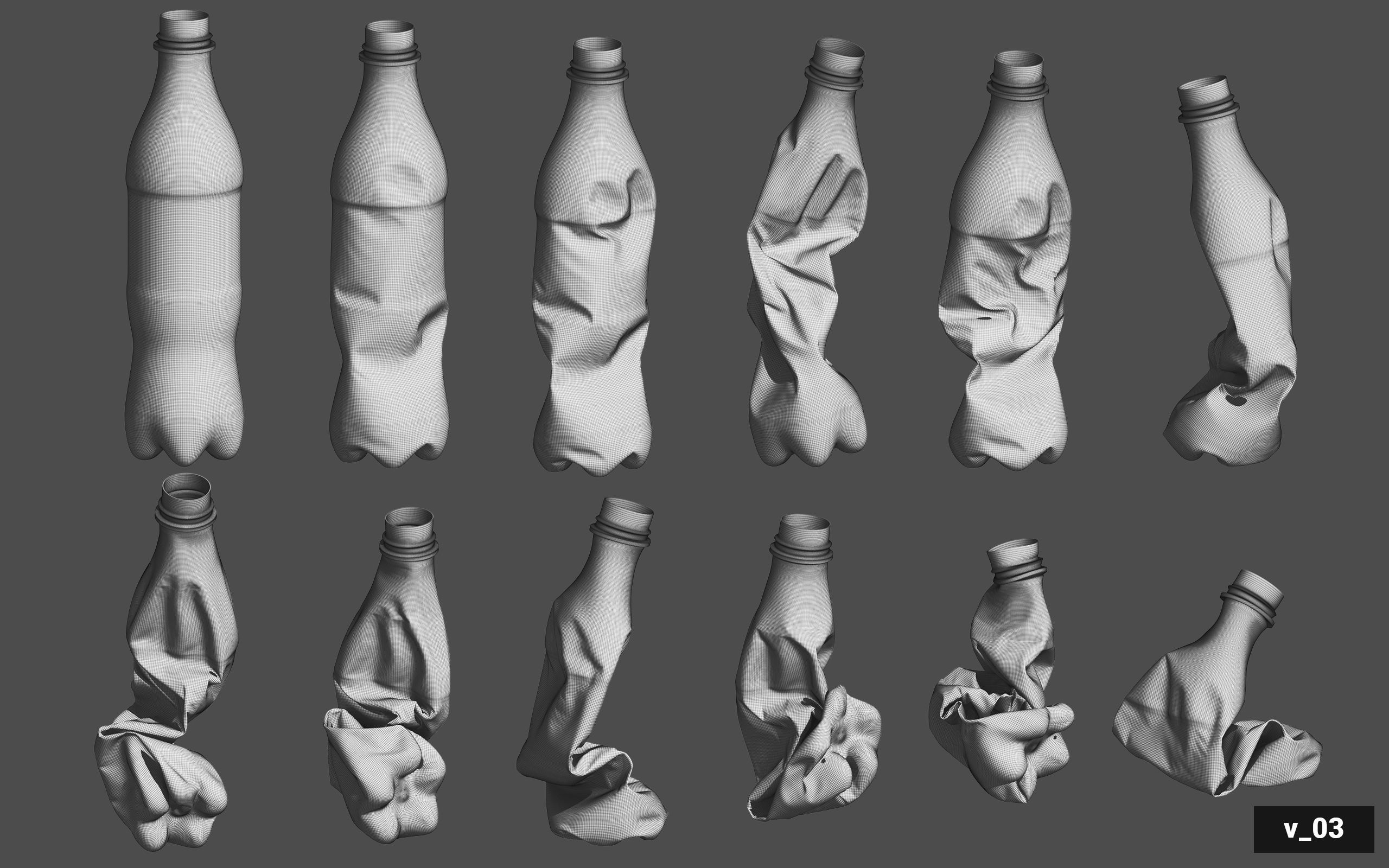 Collection of Crushed Plastic Bottles - 60 items 3D model_64