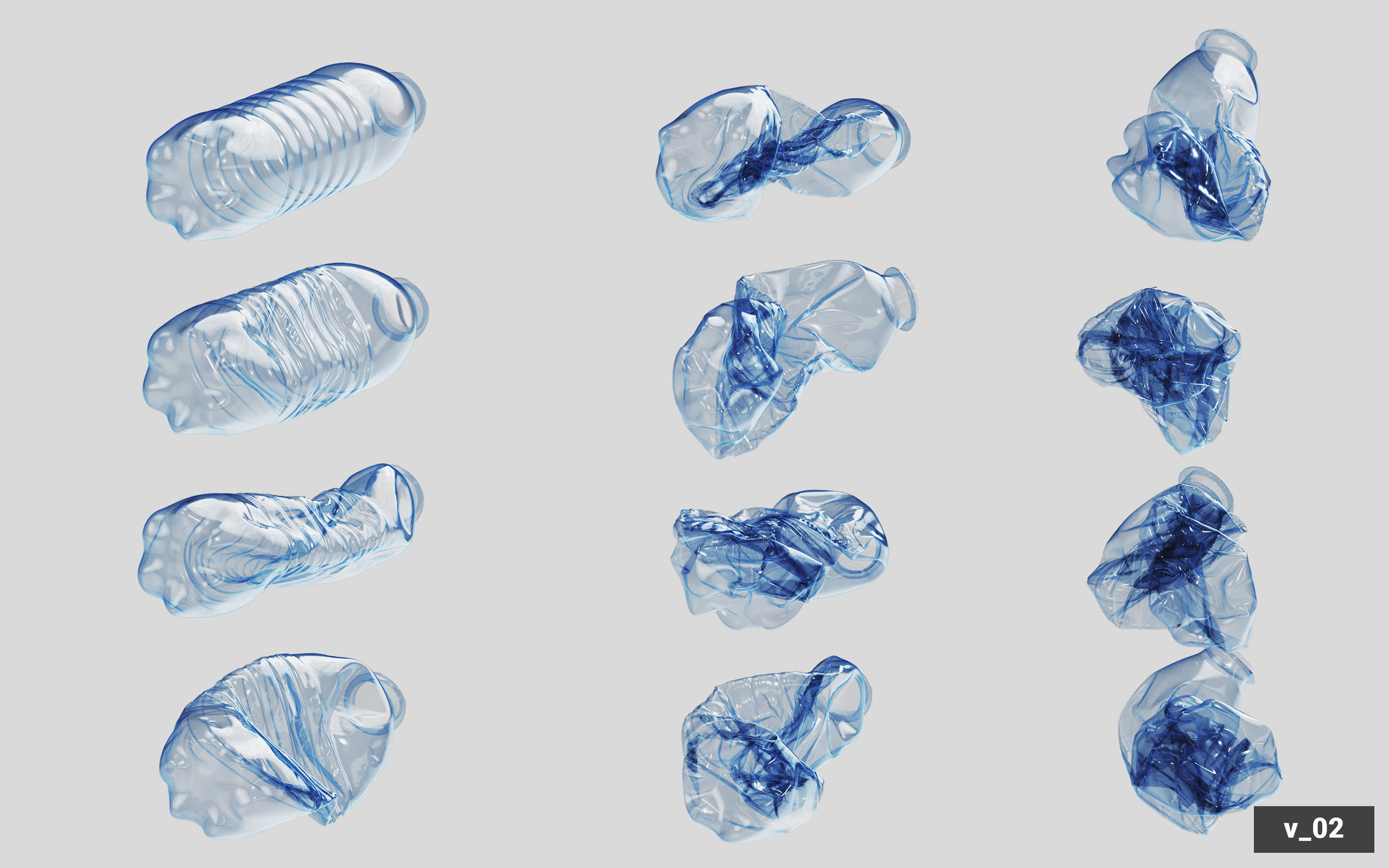 Collection of Crushed Plastic Bottles - 60 items 3D model_21