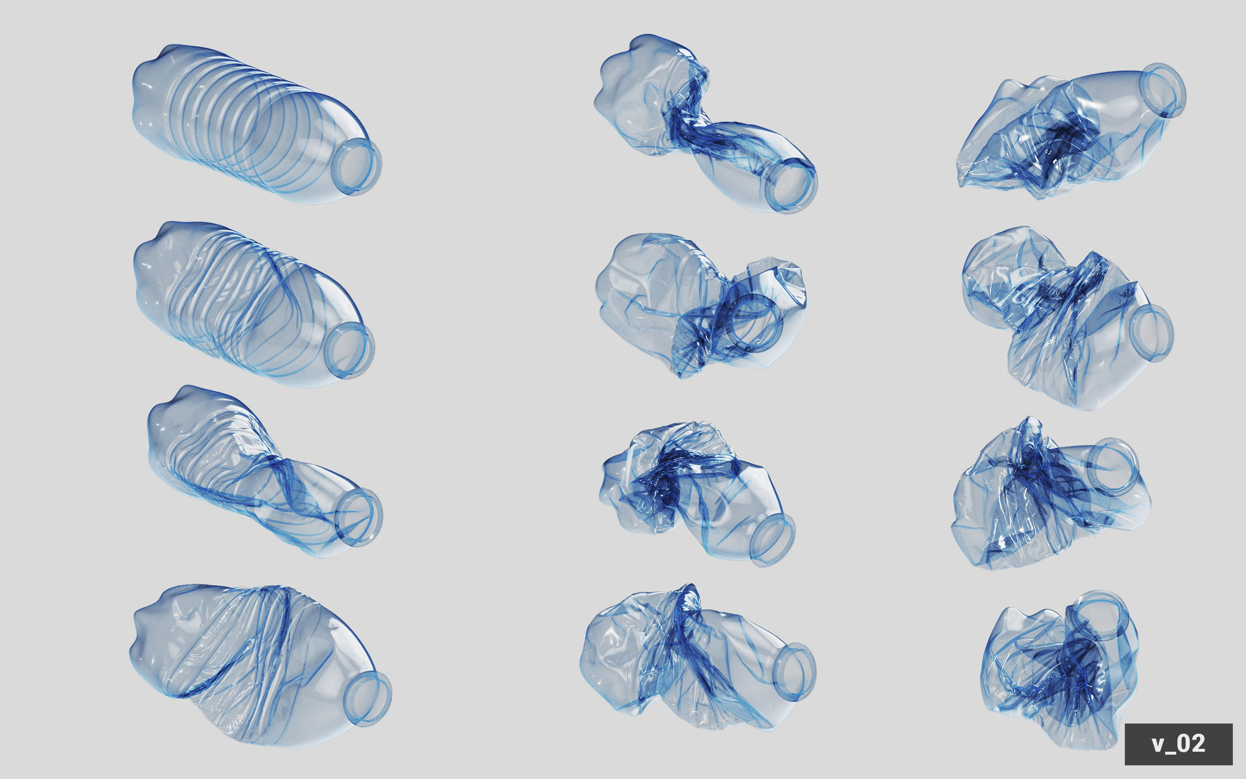 Collection of Crushed Plastic Bottles - 60 items 3D model_25