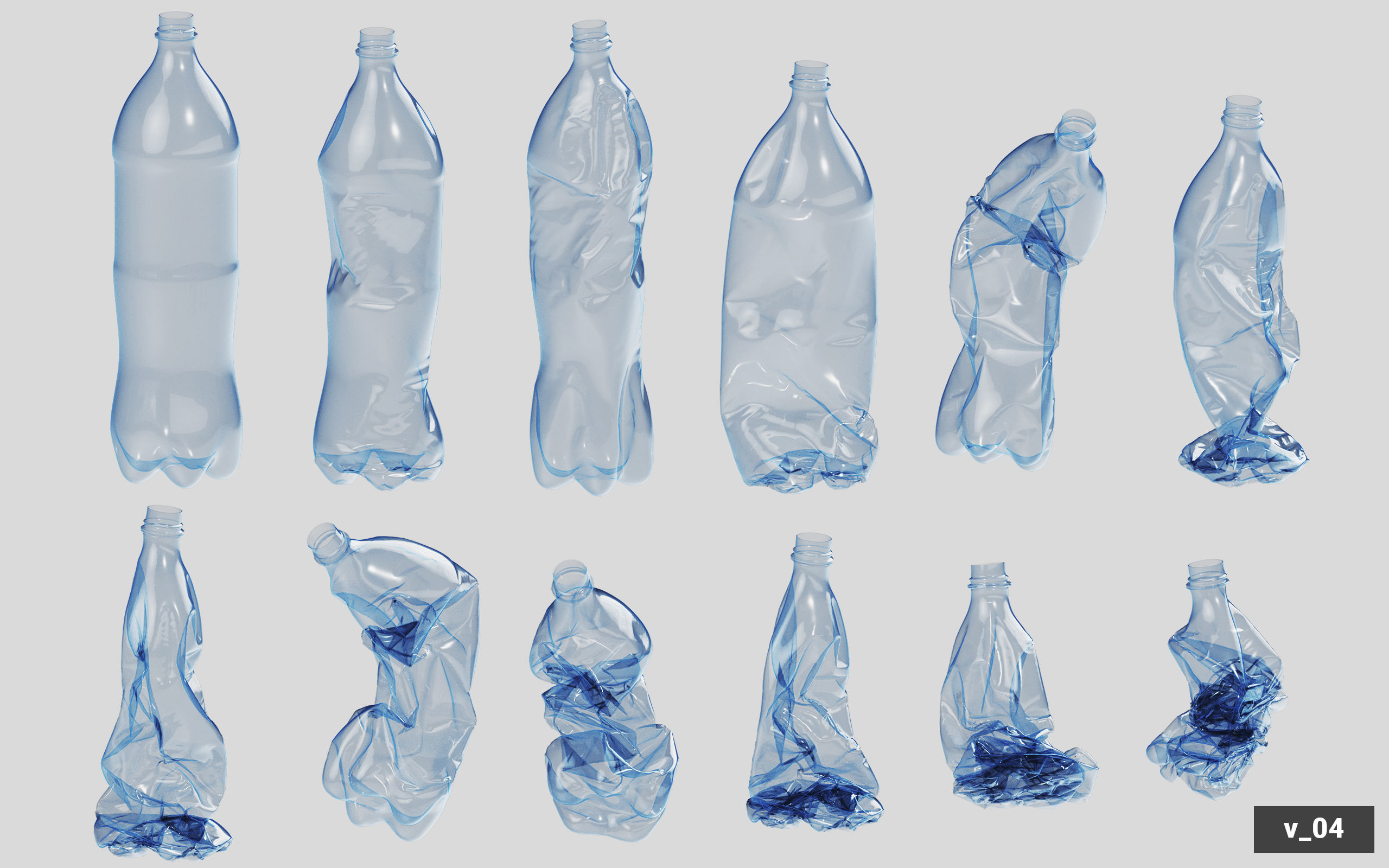 Collection of Crushed Plastic Bottles - 60 items 3D model_43